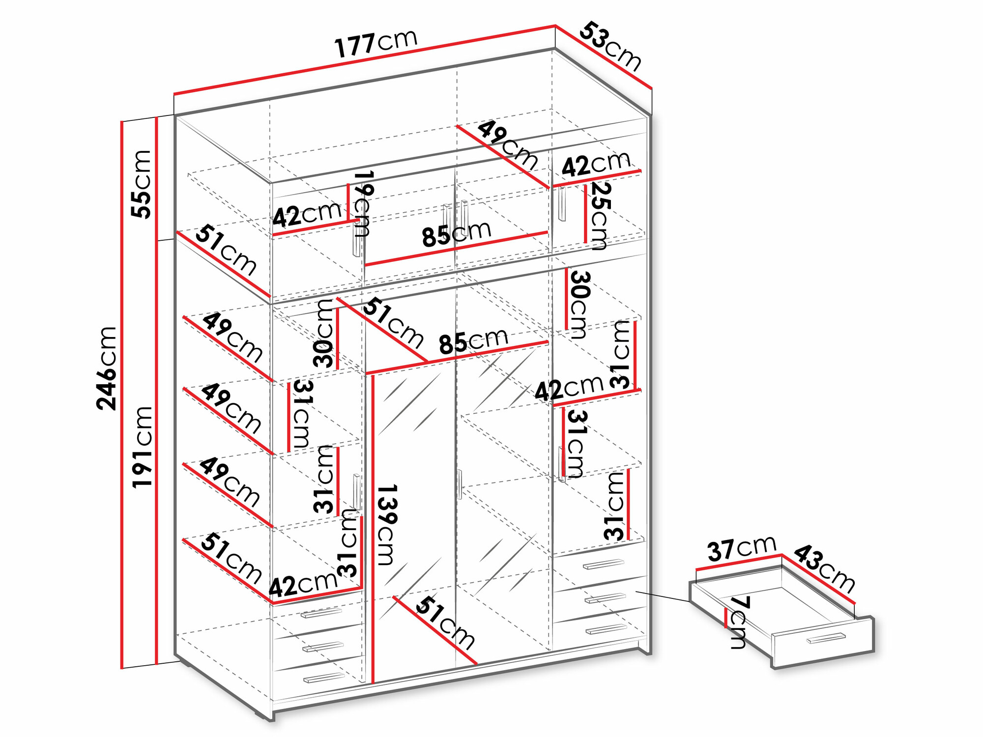 Gardróbszekrény Novduni 120 (Fehér)