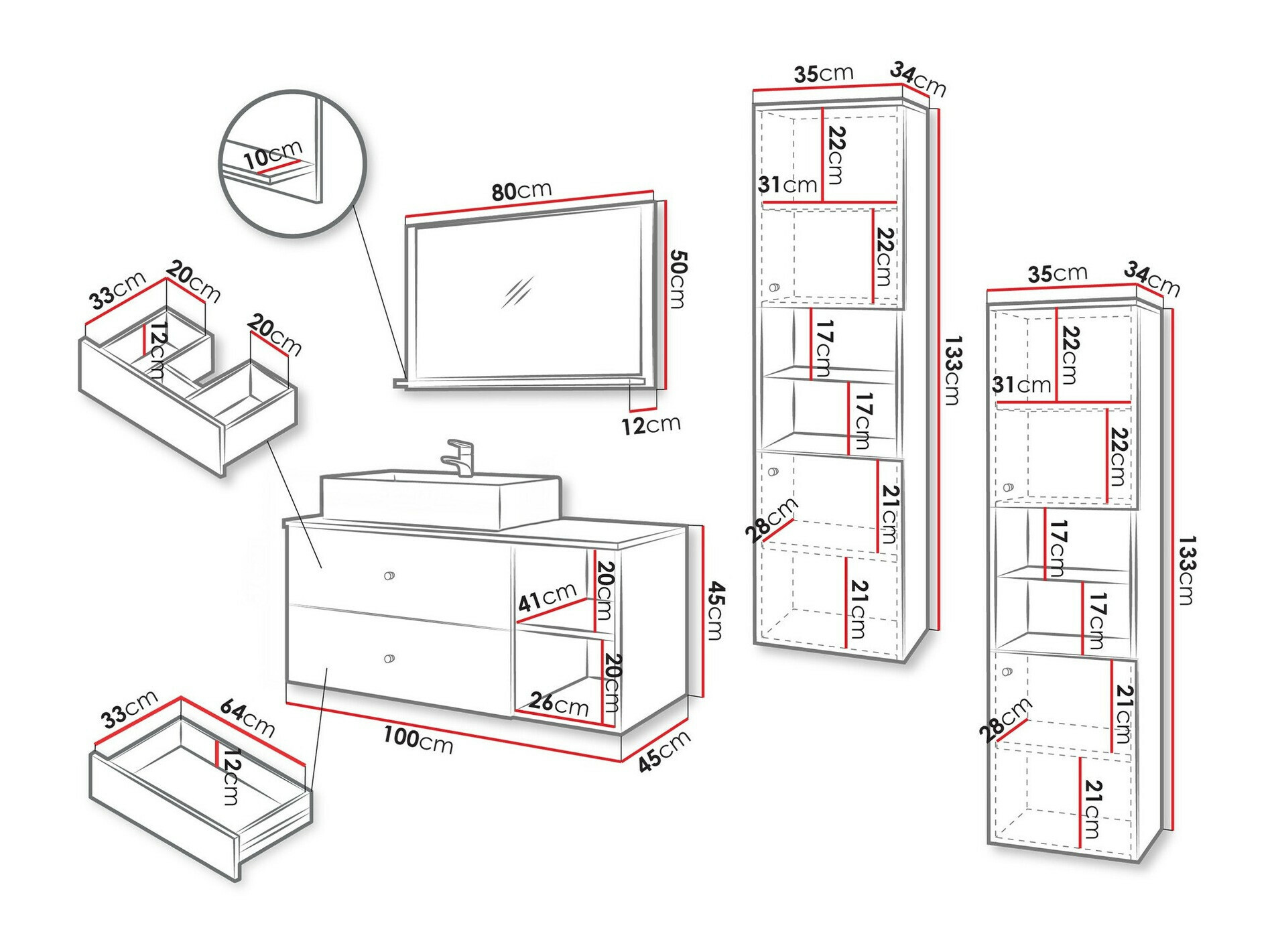 Fürdőszobai garnitúra Ophruvi 102 (Fekete)