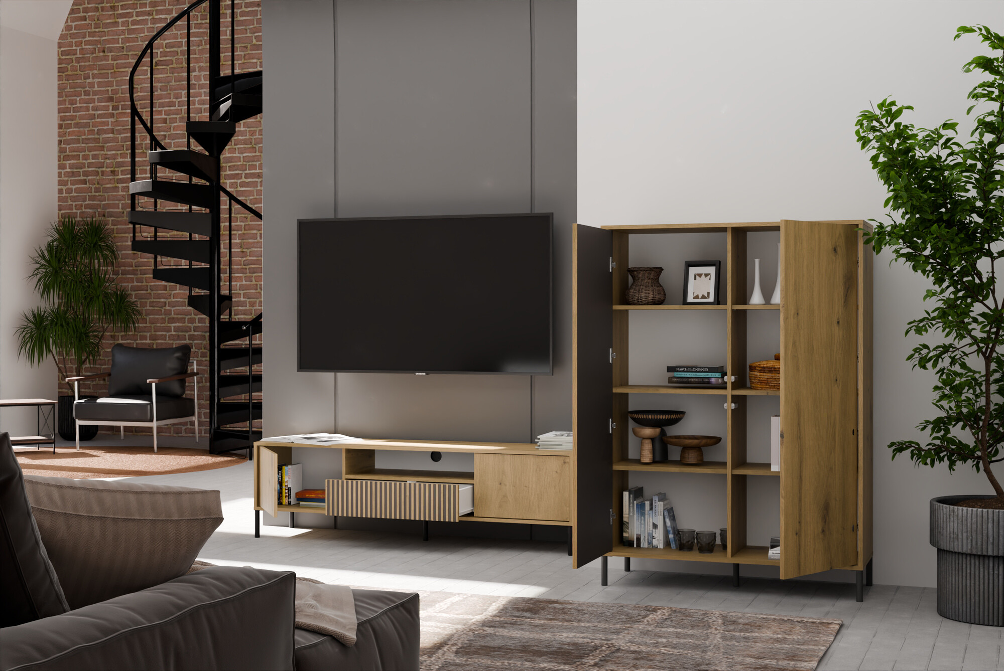 Nappali szett Orlsone 105 (Artisan tölgy + Fekete)