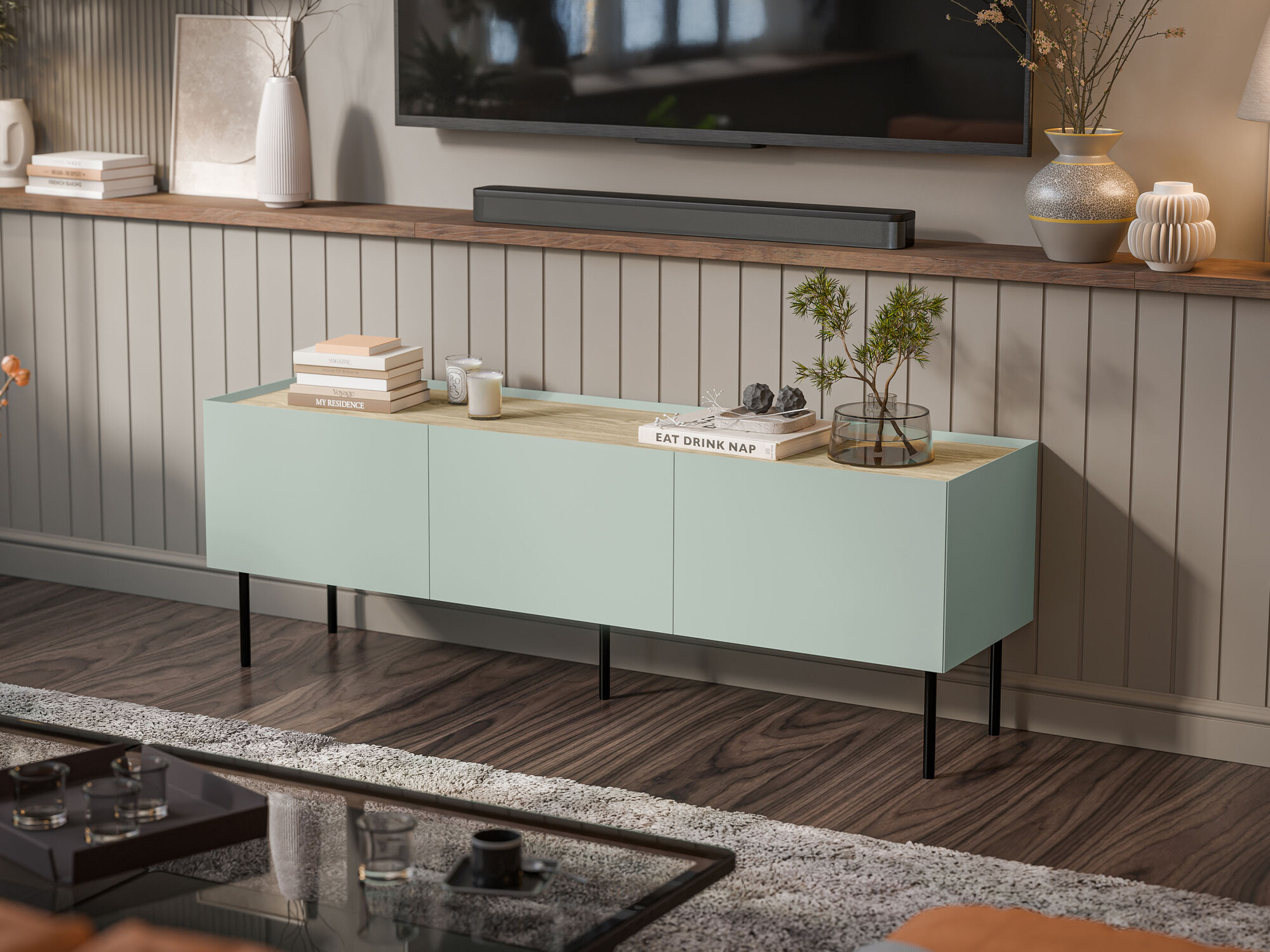 TV-állvány Melbela 106 (Világos olajfa + Tölgy)