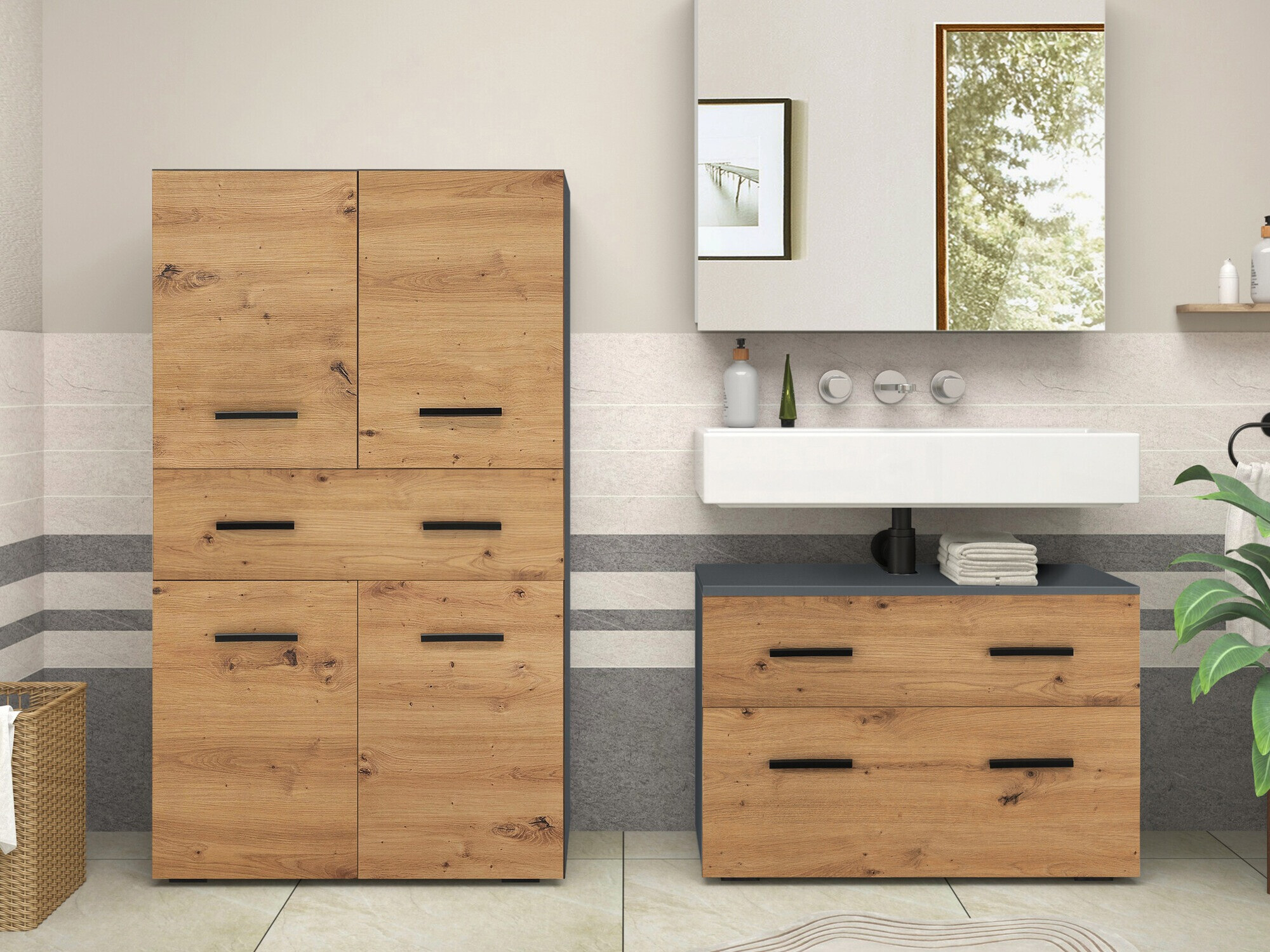 Beépített fürdőszoba szekrény Larlori 106 (Antracit + Tölgy)