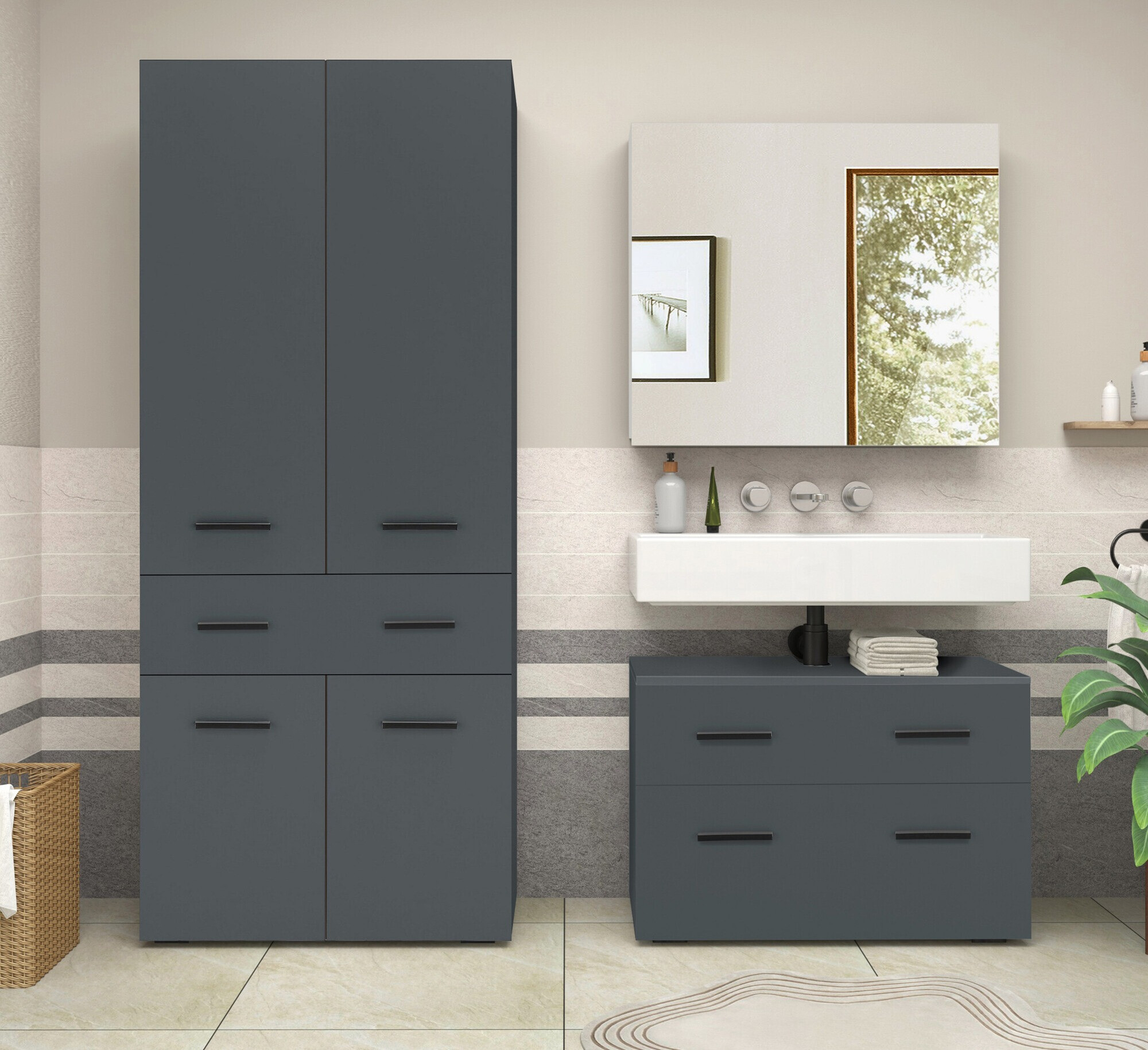Álló fürdőszoba szekrény Larlori 107 (Antracit)