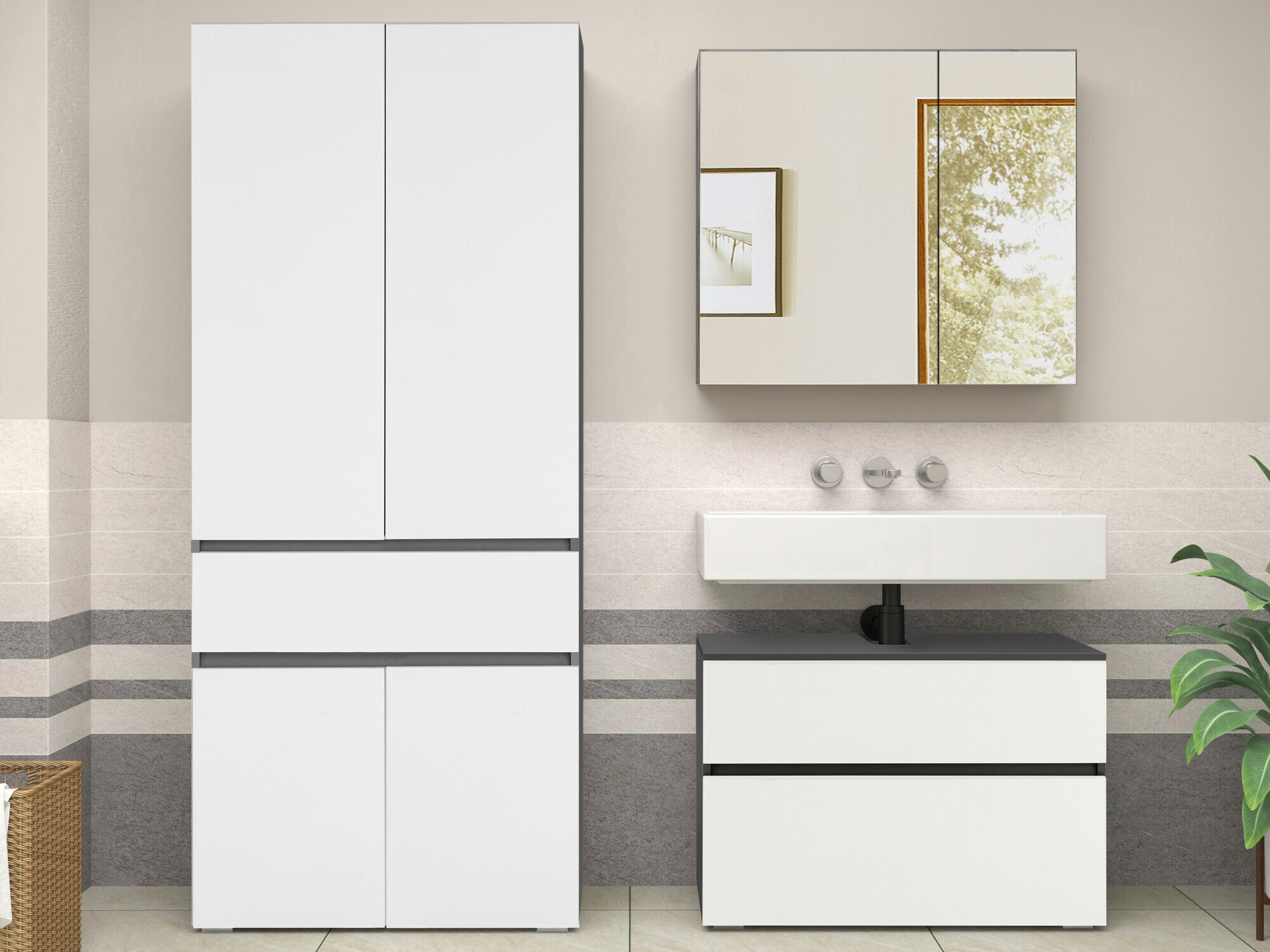 Álló fürdőszoba szekrény Soncamu 113 (Fehér + Antracit)