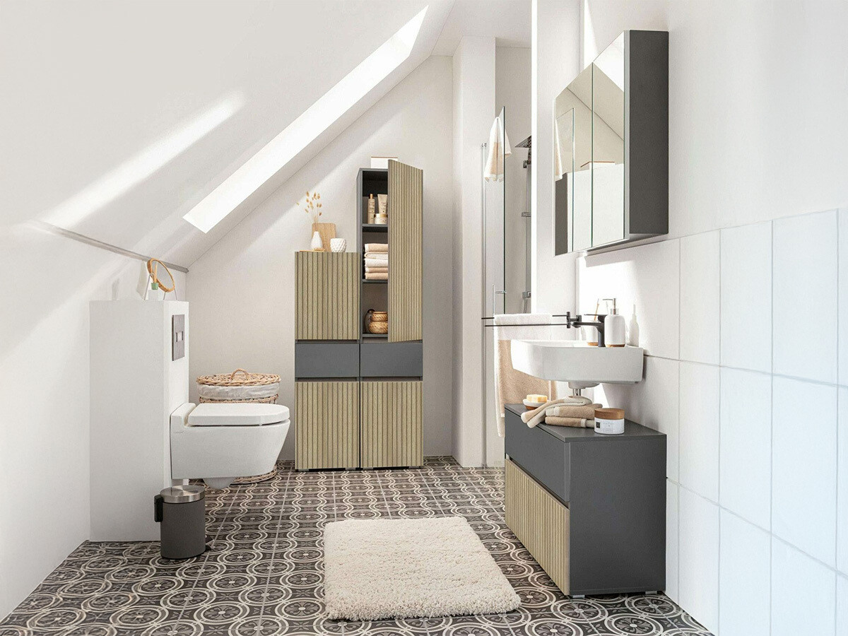 Álló fürdőszoba szekrény Soncamu 106 (Antracit + Világos tölgy)