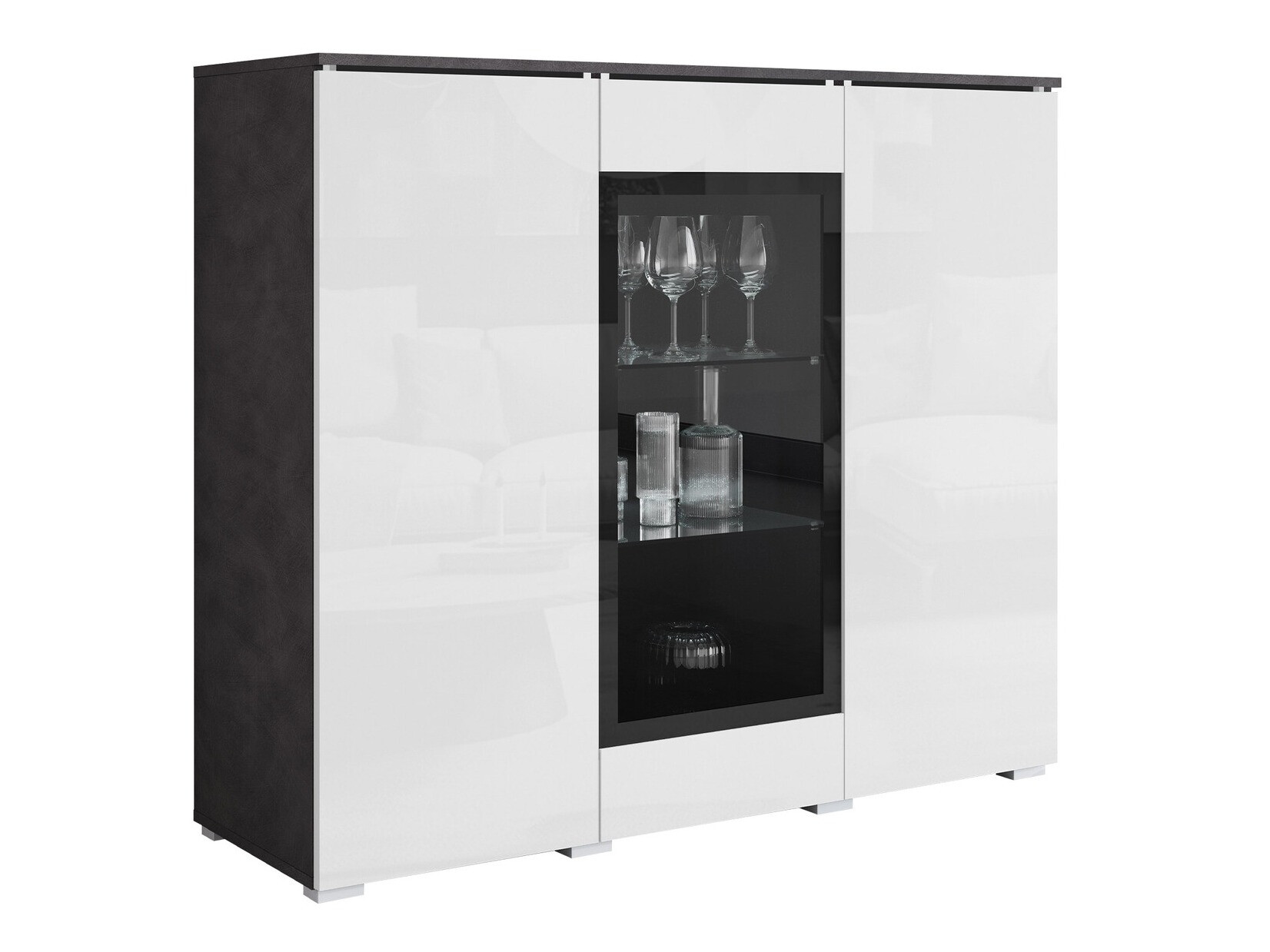 Szekrény Mirfivo 103 (Matera szürke + Fényes fehér)