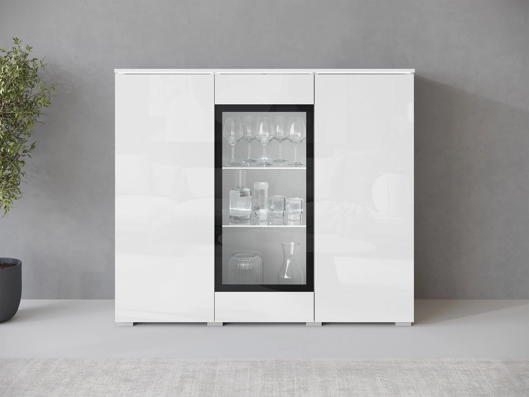 Szekrény Sarasota 186 (Fehér + Fényes fehér)