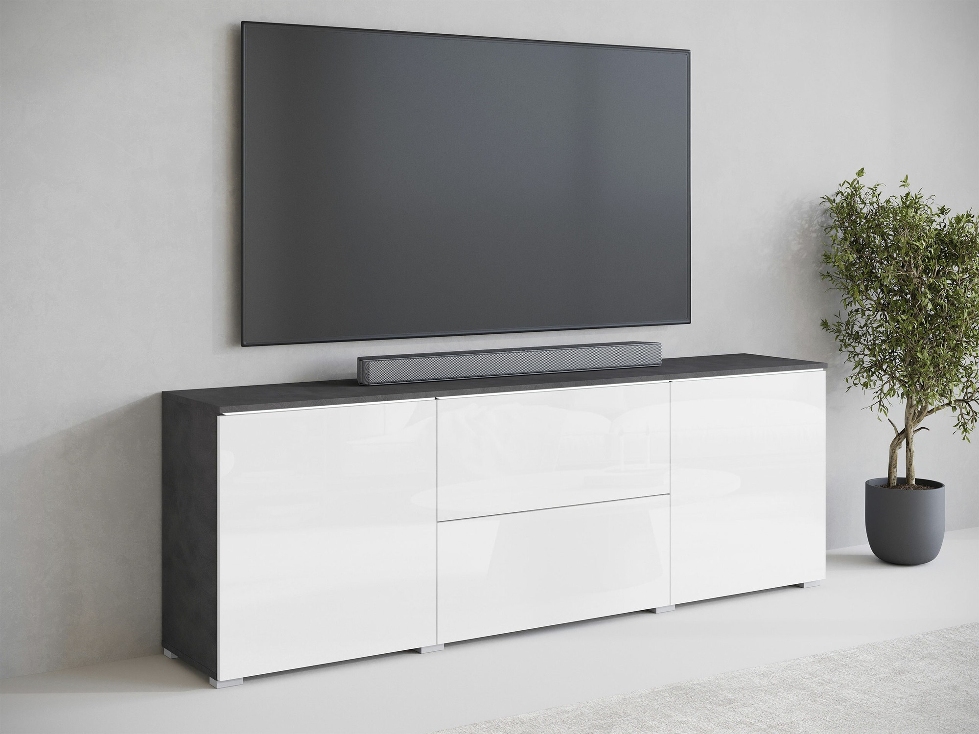 TV-állvány Mirfivo 104 (Matera szürke + Fényes fehér)