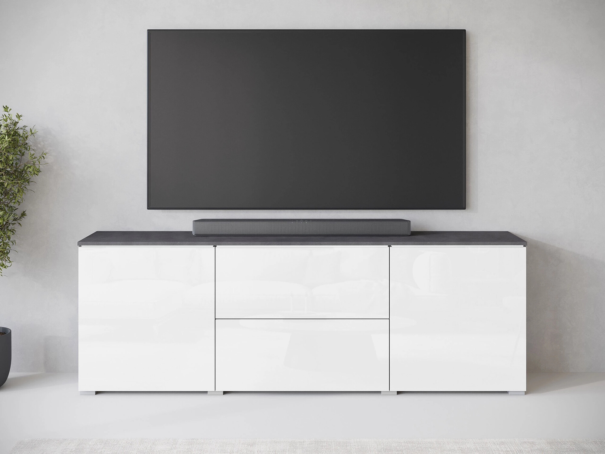 TV-állvány Mirfivo 104 (Matera szürke + Fényes fehér)