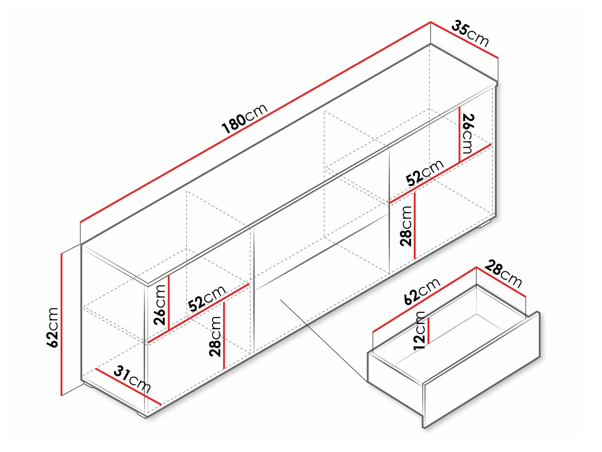 TV-állvány Sarasota 190 (Fehér + Fényes fehér)