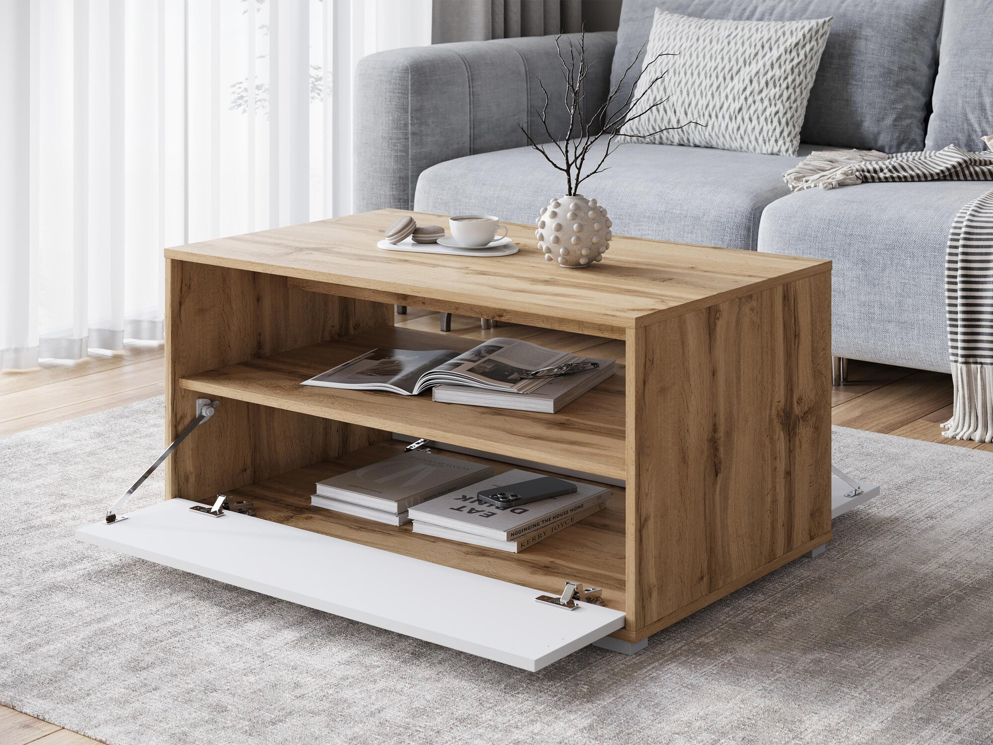 Dohányzóasztal Sarasota 188 (Wotan tölgy + Fehér)