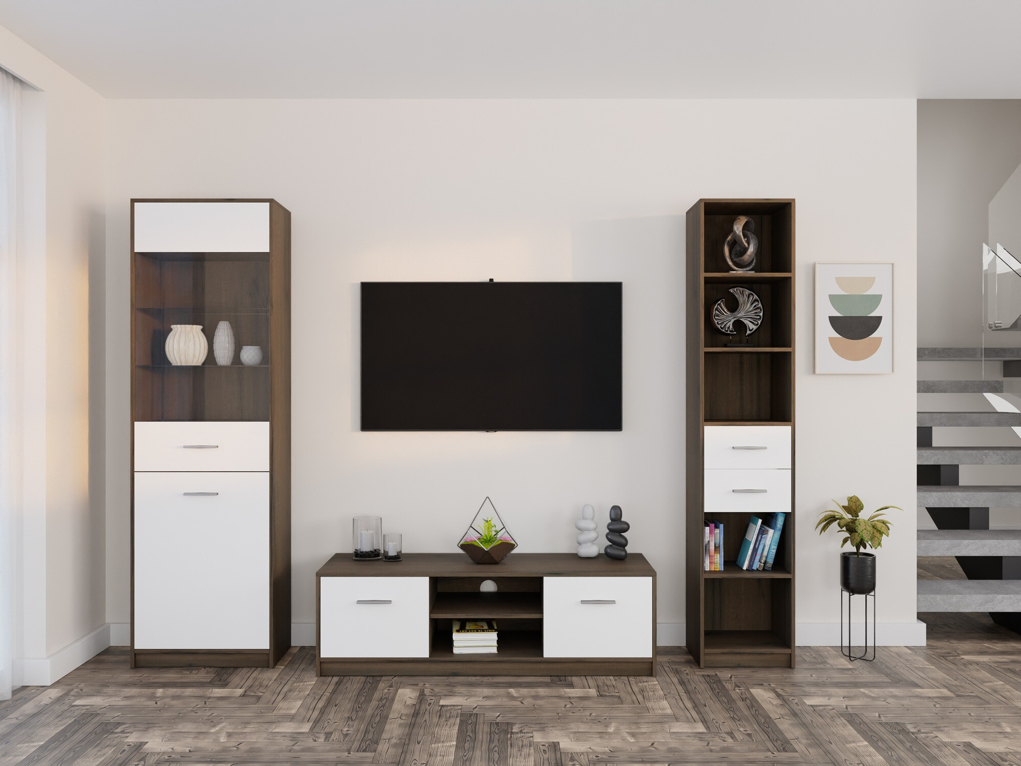 Nappali szett Novsore 163 (Sötét tölgy + Fehér)