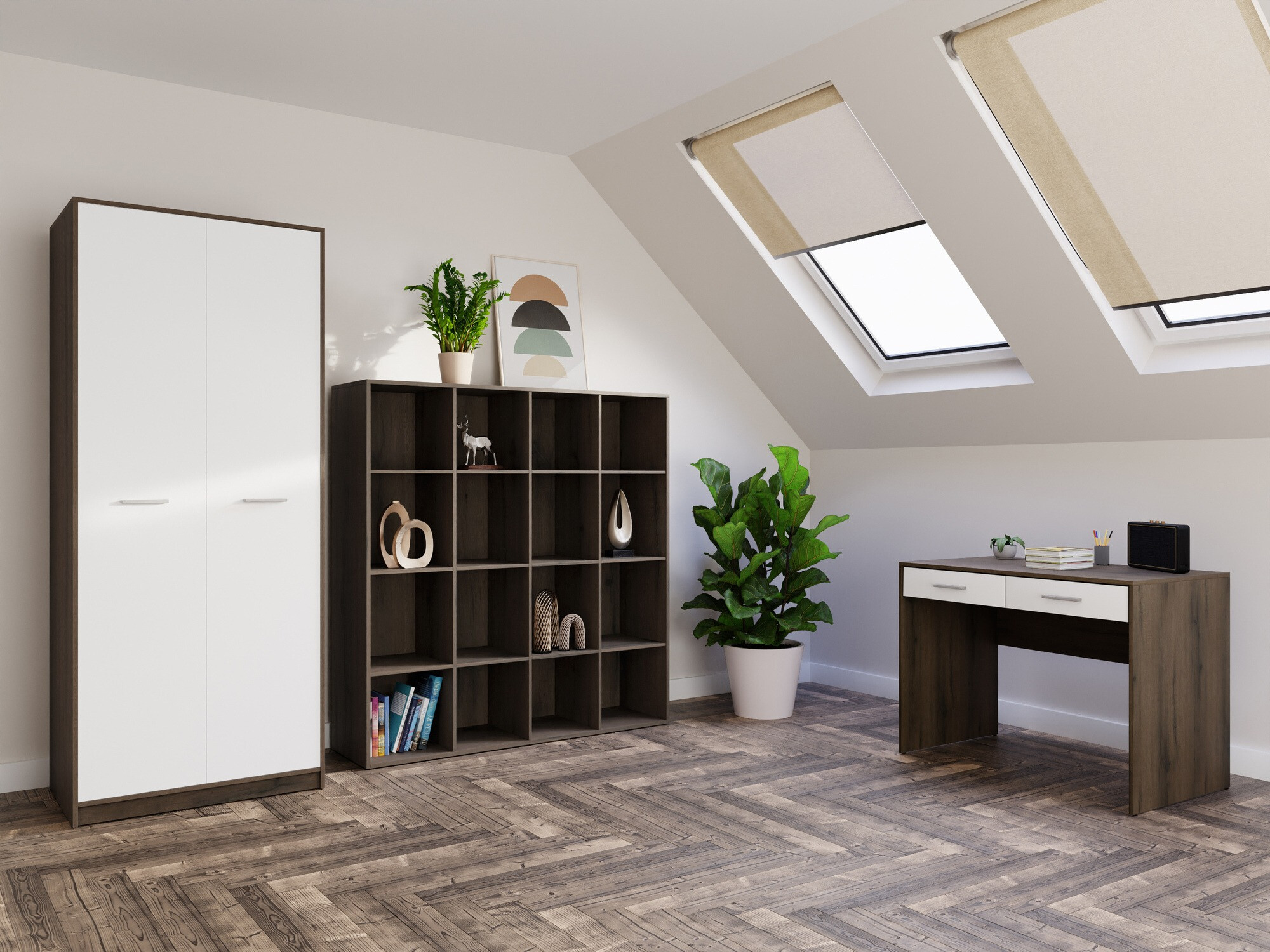 Otthoni iroda készlet Novsore 166 (Sötét tölgy + Fehér)