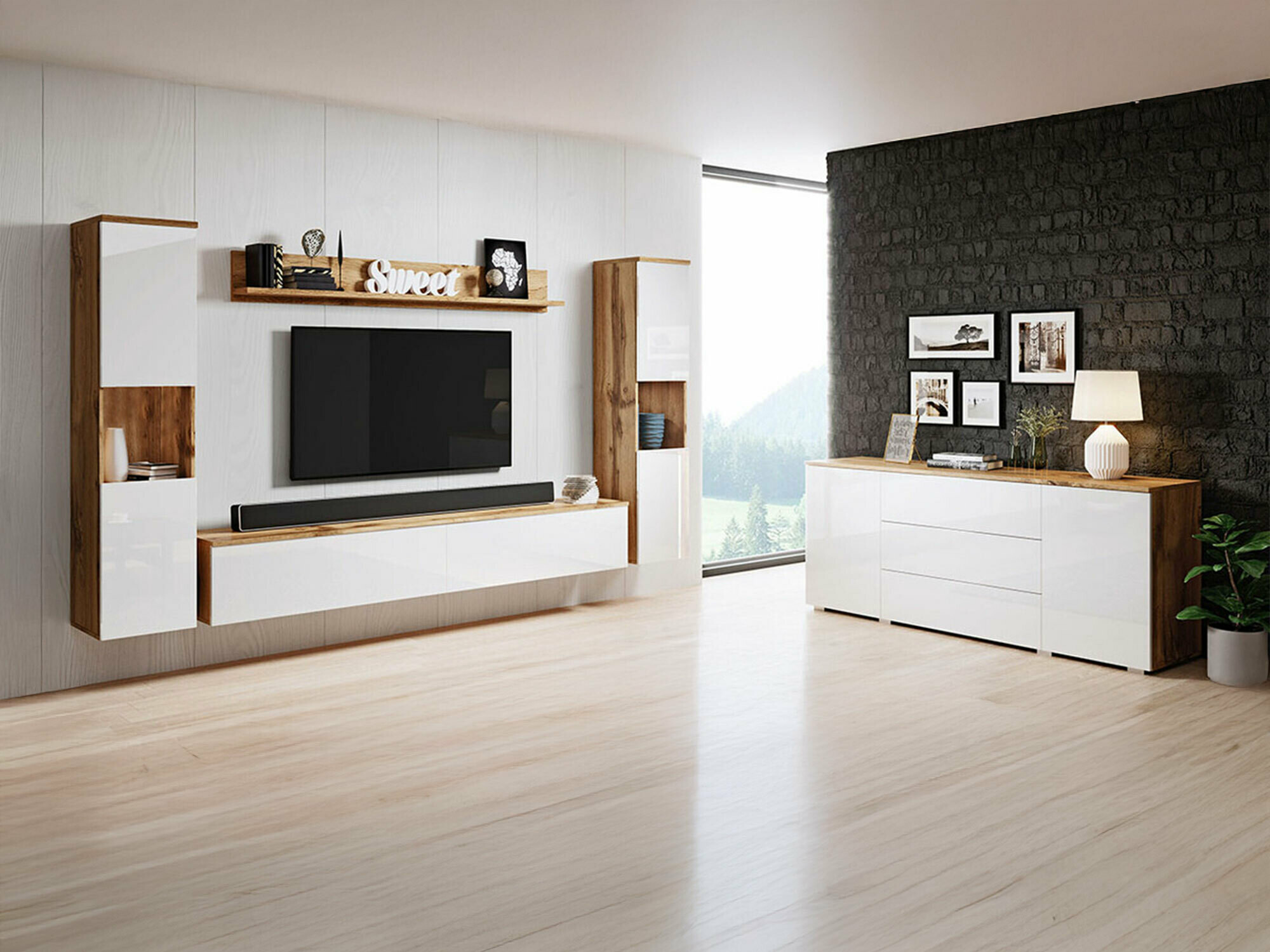 Nappali szett Sarasota 133 (Wotan tölgy + Fényes fehér)