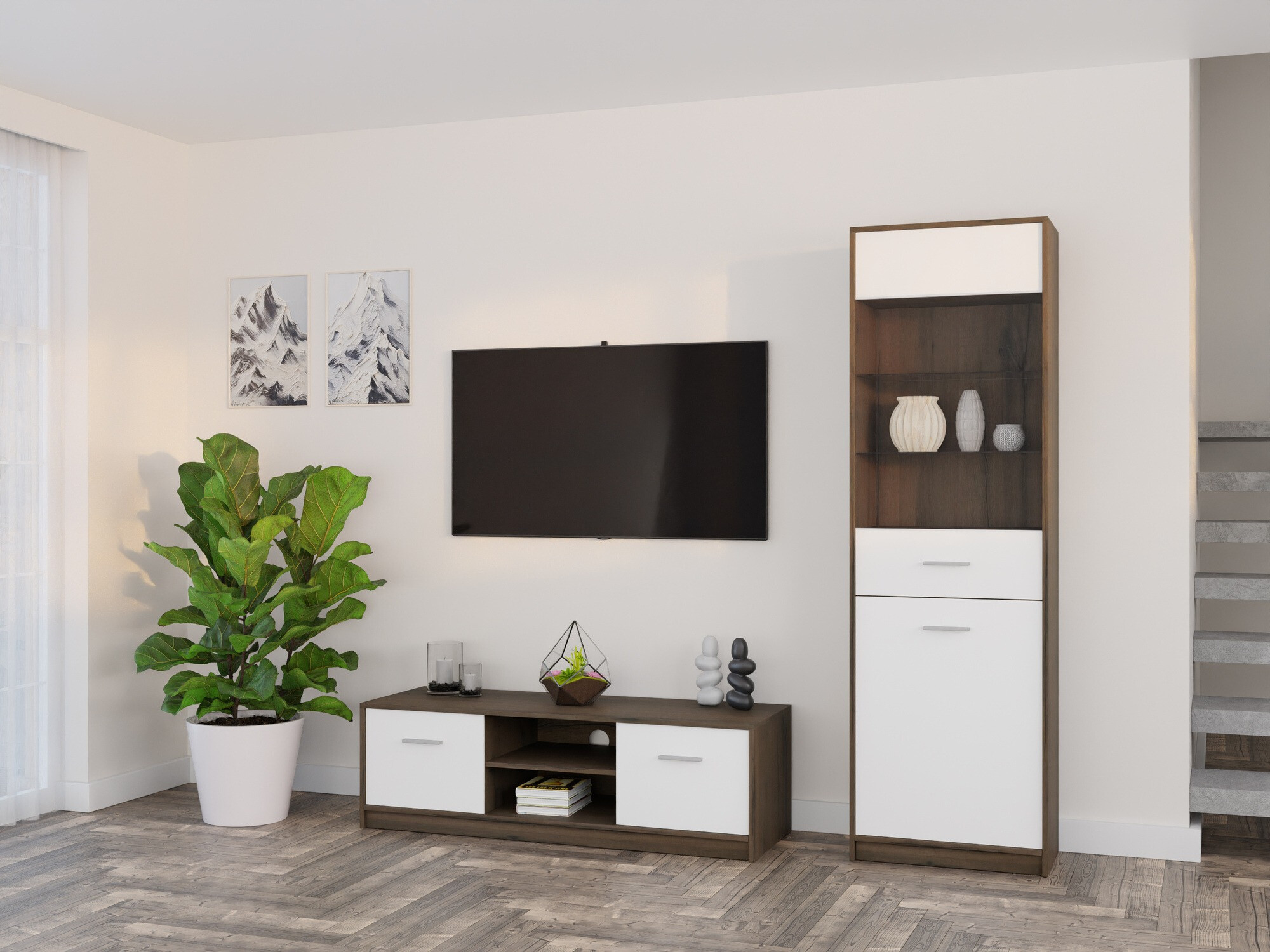 Nappali szett Novsore 161 (Sötét tölgy + Fehér)