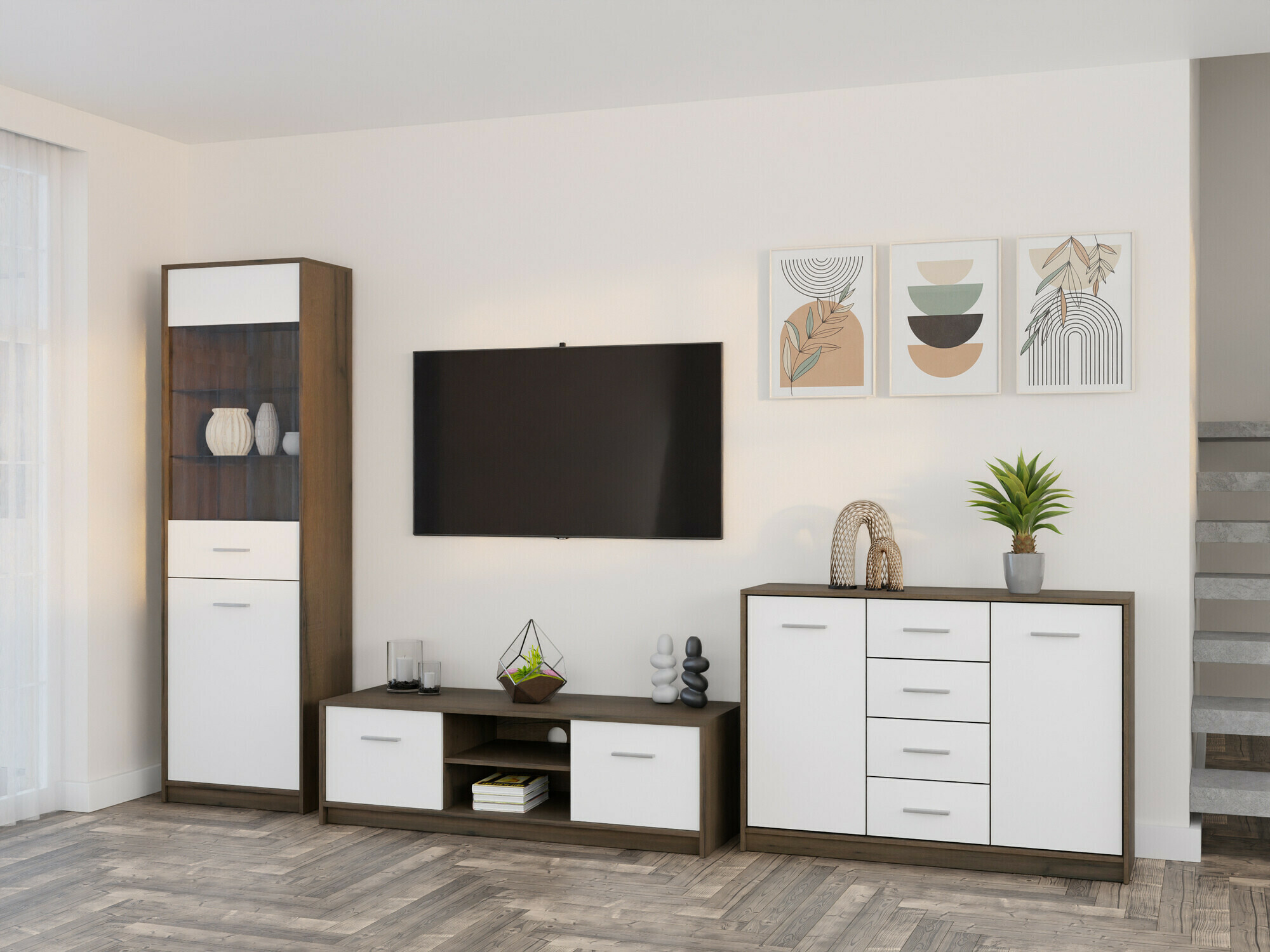 Nappali szett Novsore 162 (Sötét tölgy + Fehér)