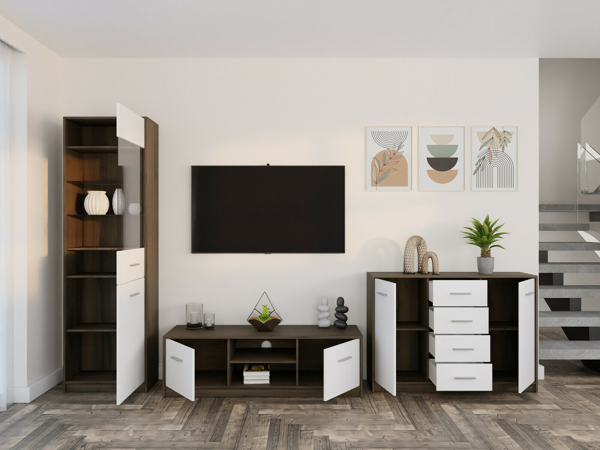 Nappali szett Novsore 162 (Sötét tölgy + Fehér)