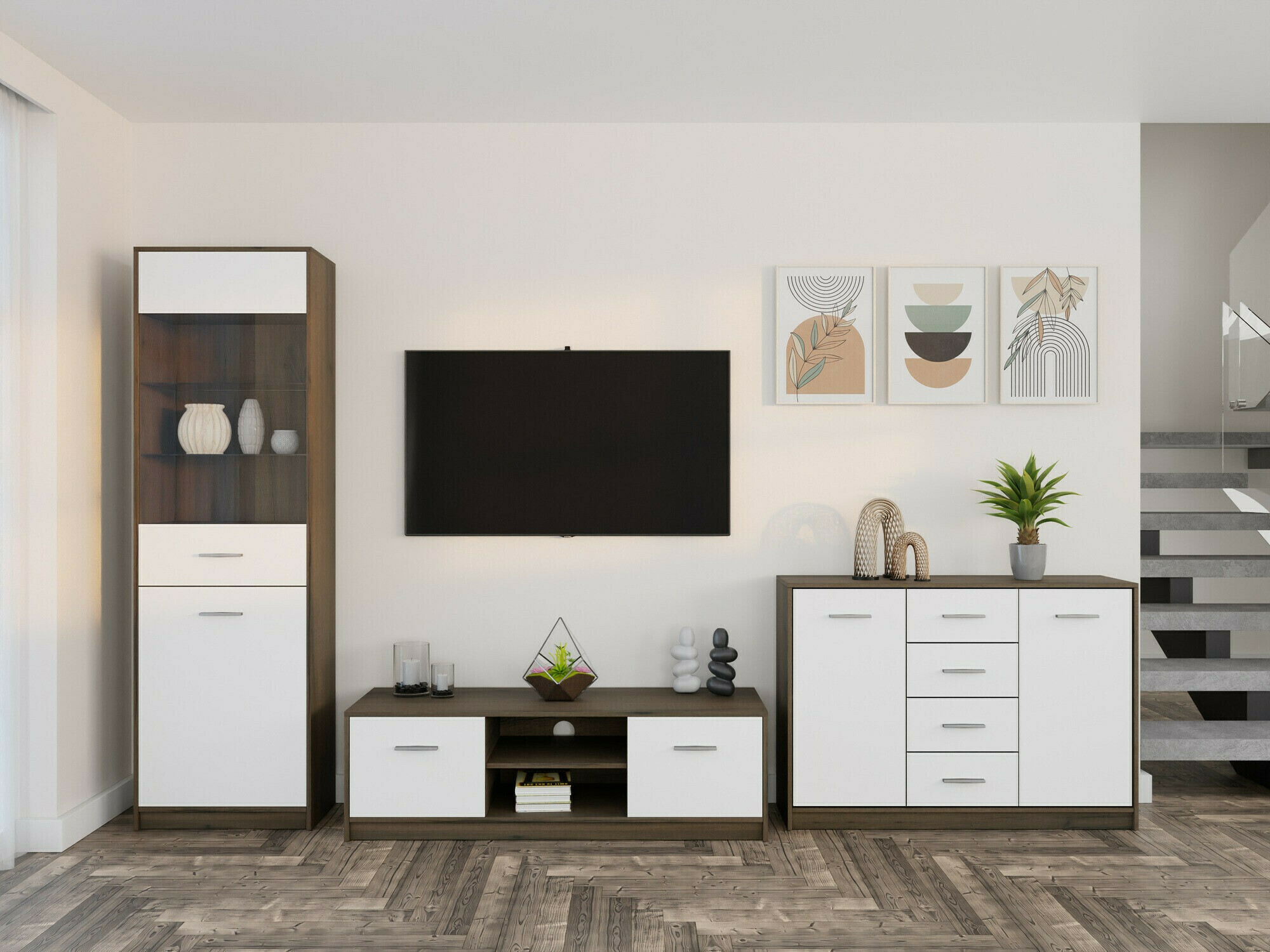 Nappali szett Novsore 162 (Sötét tölgy + Fehér)