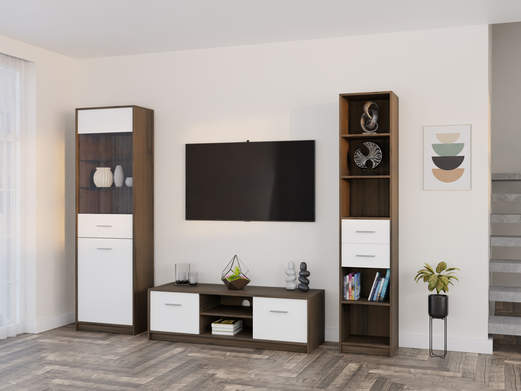 Nappali szett Novsore 163 (Sötét tölgy + Fehér)