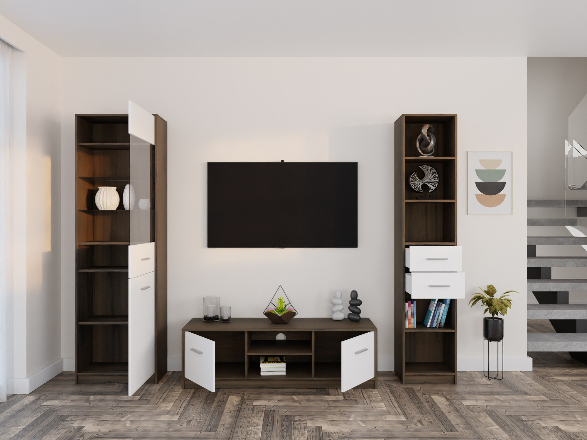 Nappali szett Novsore 163 (Sötét tölgy + Fehér)