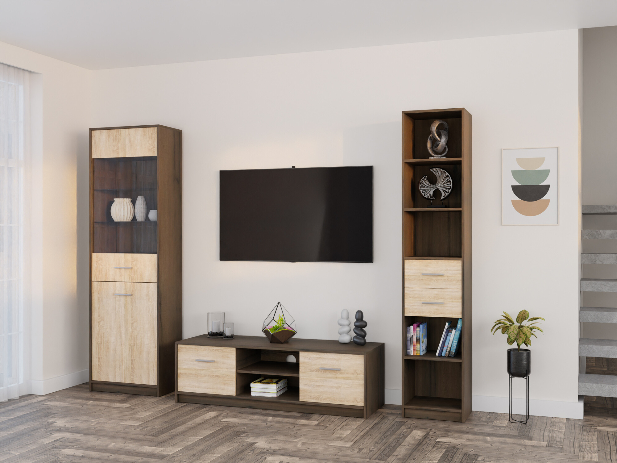 Nappali szett Novsore 163 (Sötét tölgy + Sonoma tölgy)