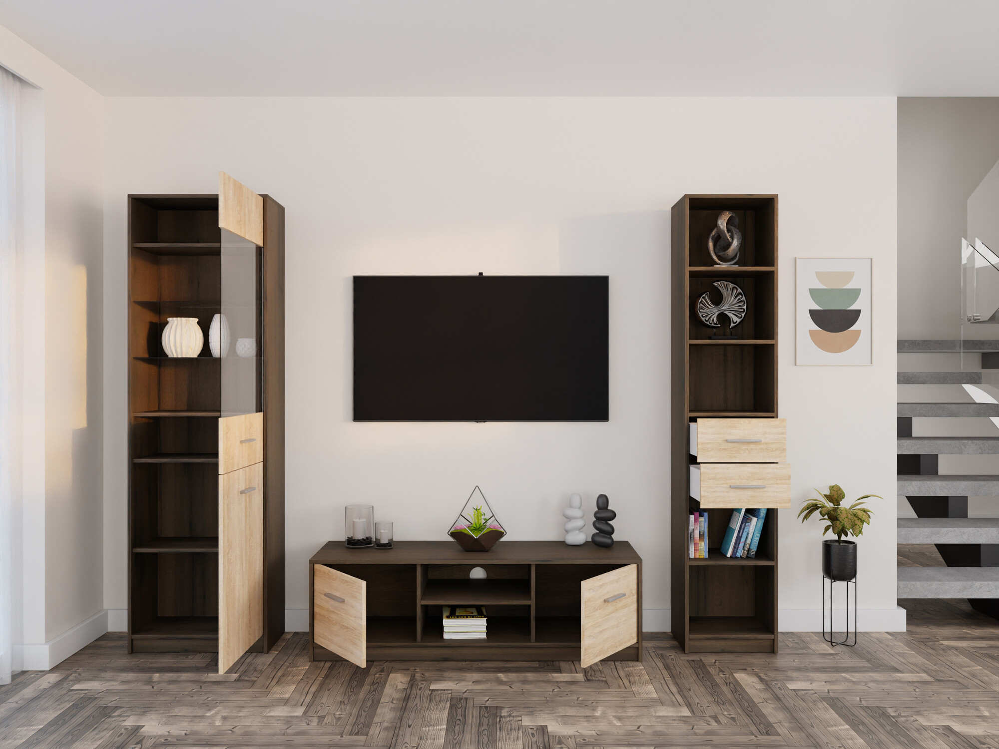 Nappali szett Novsore 163 (Sötét tölgy + Sonoma tölgy)