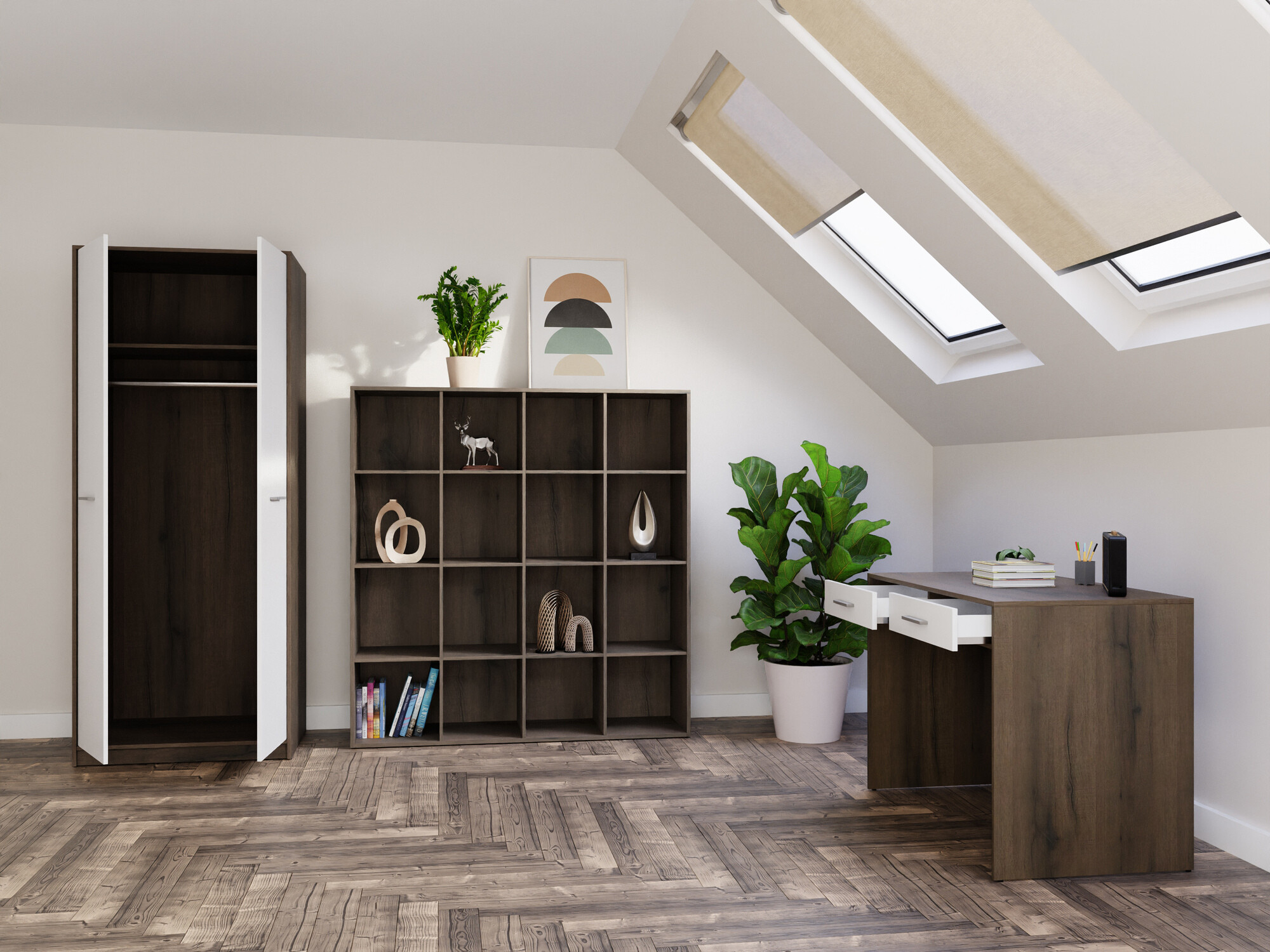 Otthoni iroda készlet Novsore 166 (Sötét tölgy + Fehér)