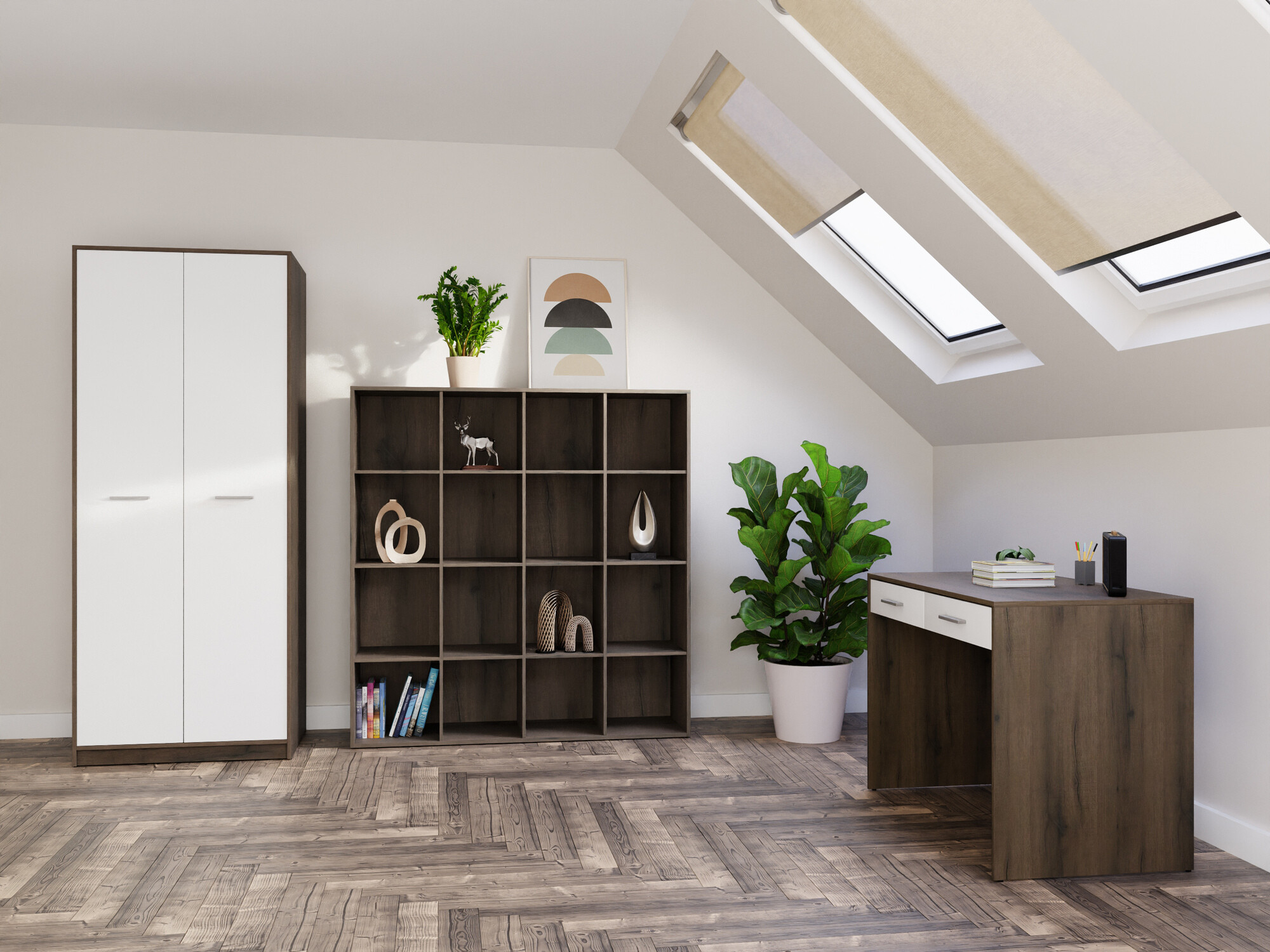 Otthoni iroda készlet Novsore 166 (Sötét tölgy + Fehér)