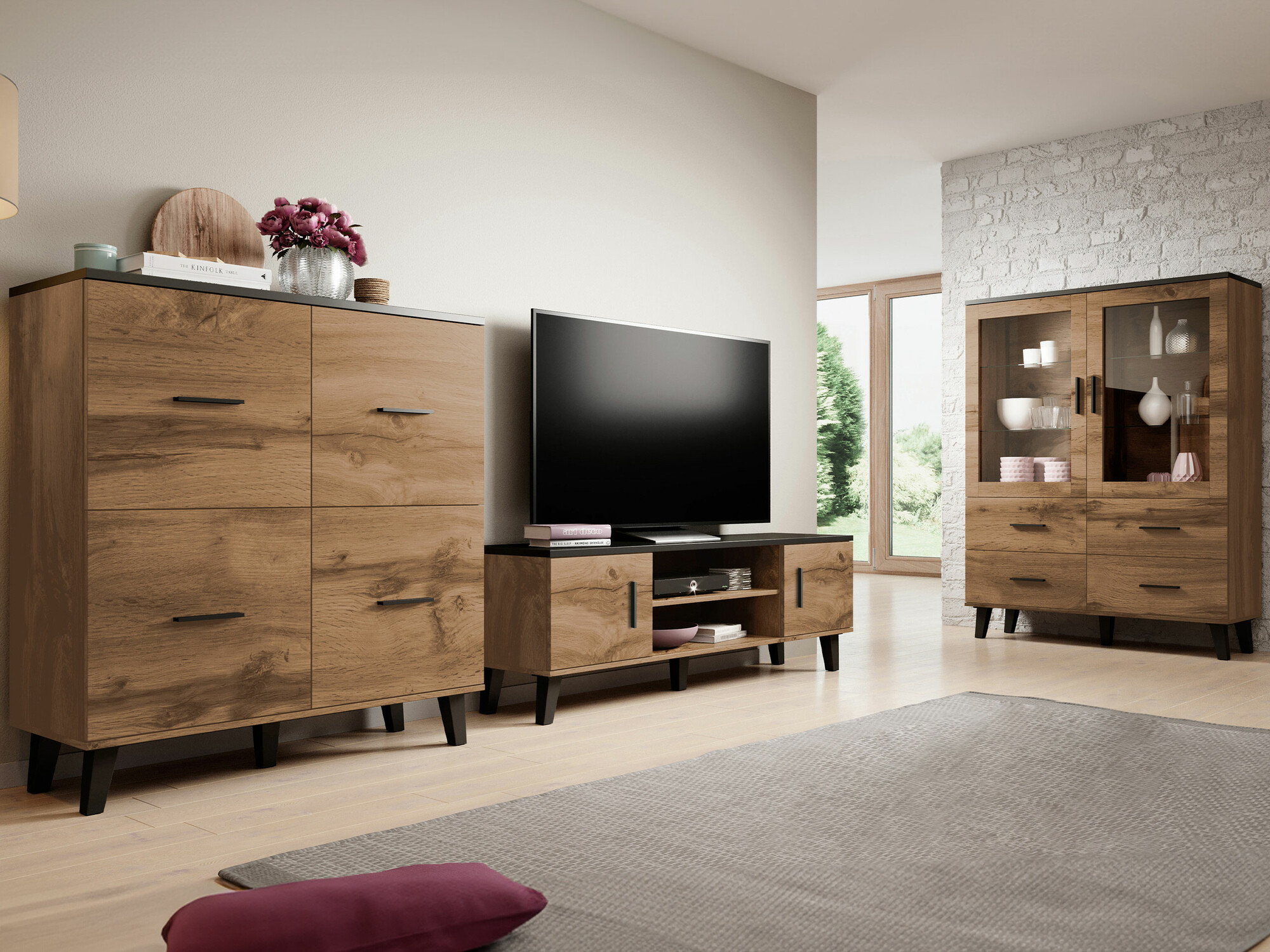 Nappali szett Larfloi 113 (Wotan tölgy + Fekete)