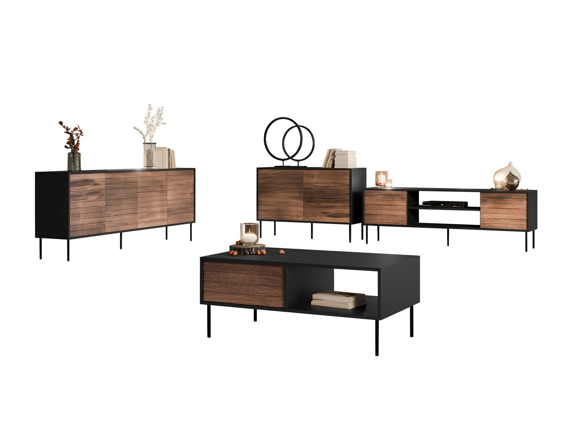 Nappali szett Flosoru 110 (Dió + Fekete)