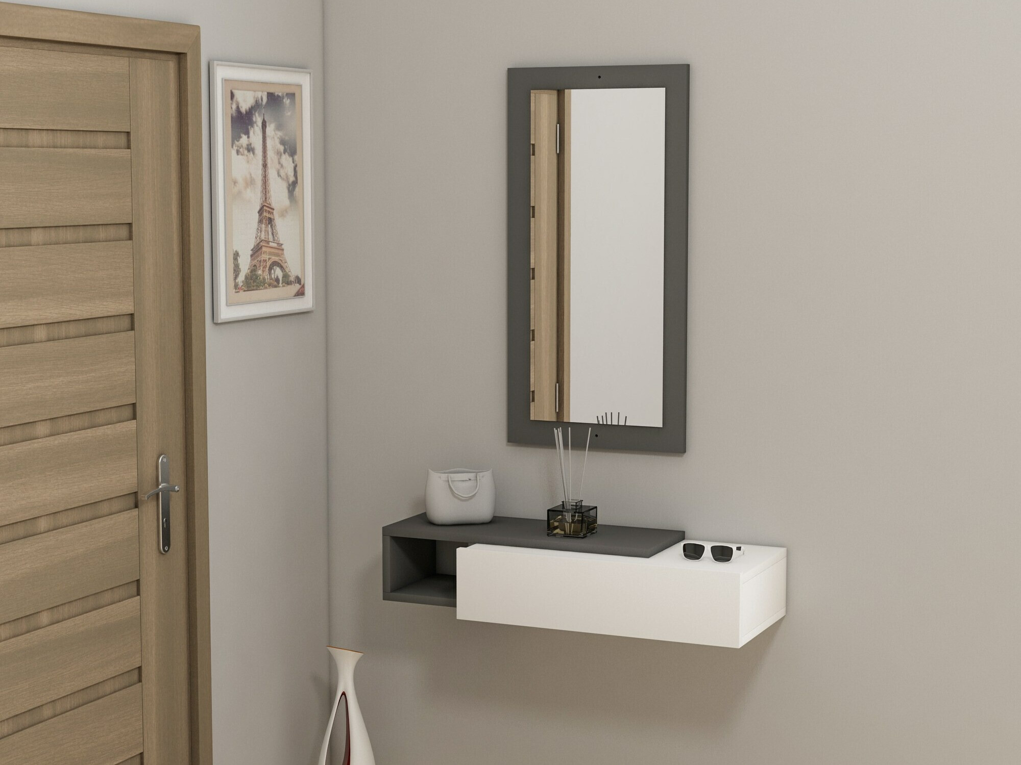 Fésülködő asztal Kailua 2466 (Fehér + Antracit)