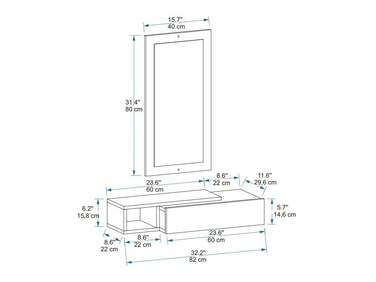 Fésülködő asztal Kailua 2466 (Fehér + Antracit)