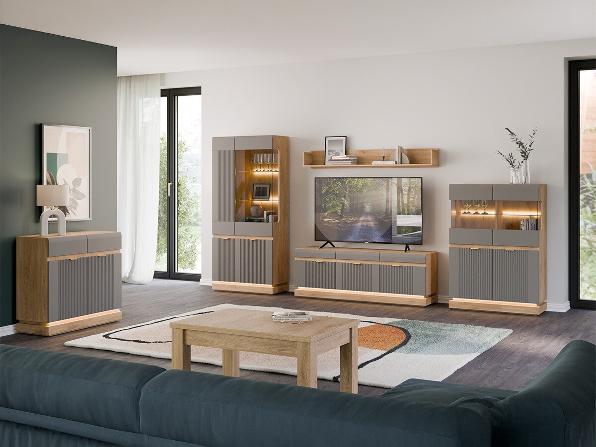 TV-állvány Teselbu 100 (Szürke + Torro tölgy)