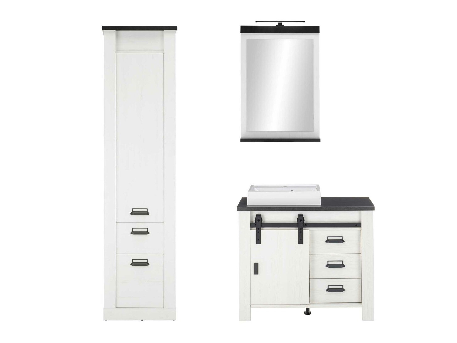 Fürdőszobai garnitúra Cirtale 136 (Fehérített fenyő + Antracit)