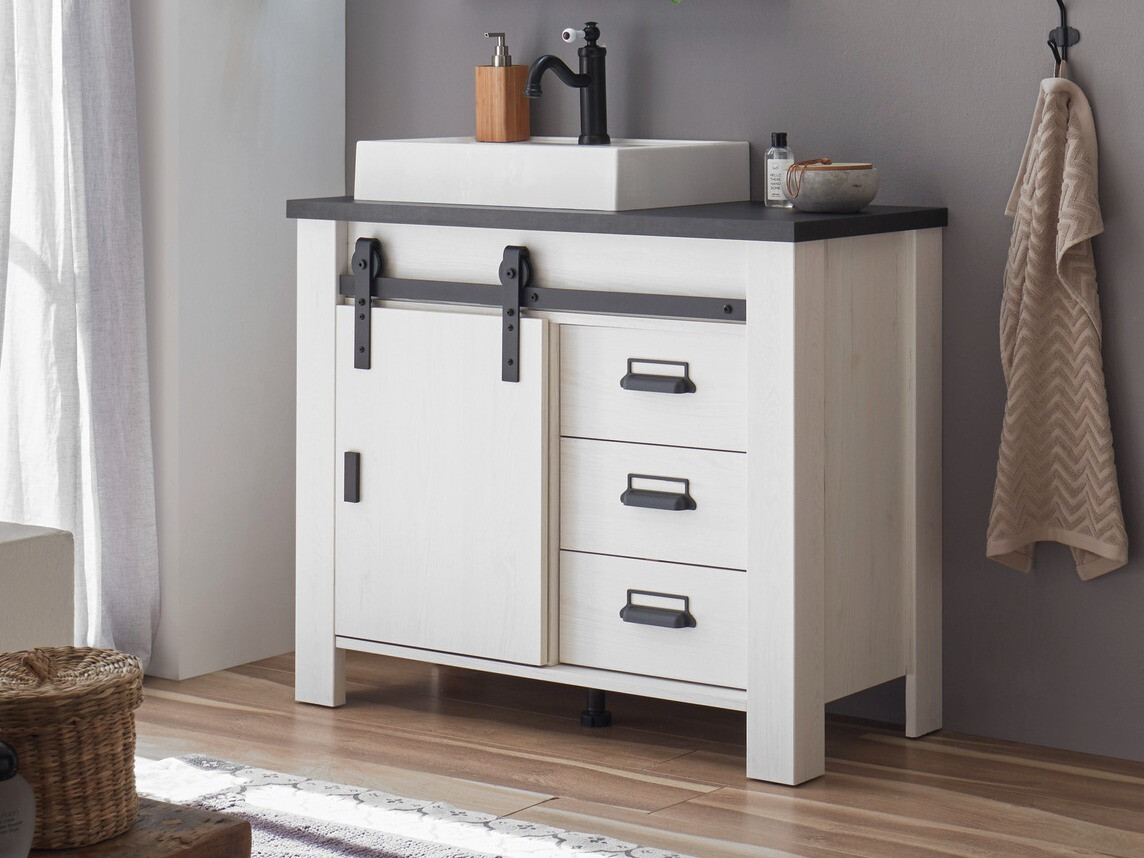 Mosdó alatti álló szekrény Cirtale 133 (Fehérített fenyő + Antracit)