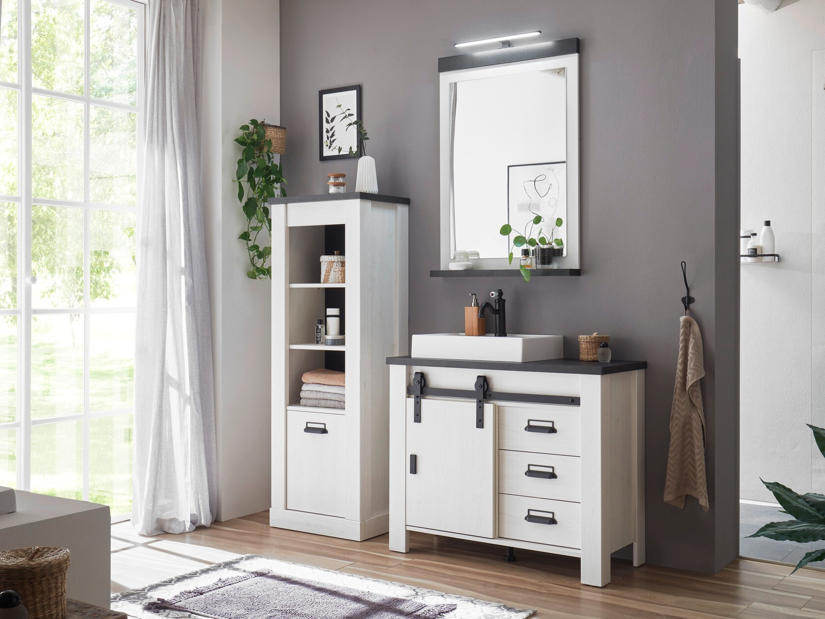 Mosdó alatti álló szekrény Cirtale 133 (Fehérített fenyő + Antracit)