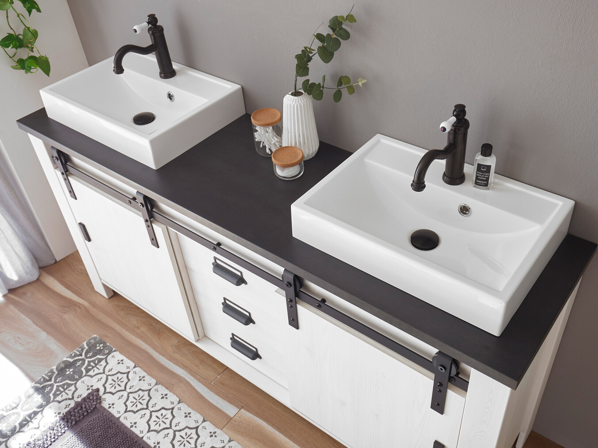 Mosdó alatti álló szekrény Cirtale 134 (Fehérített fenyő + Antracit)