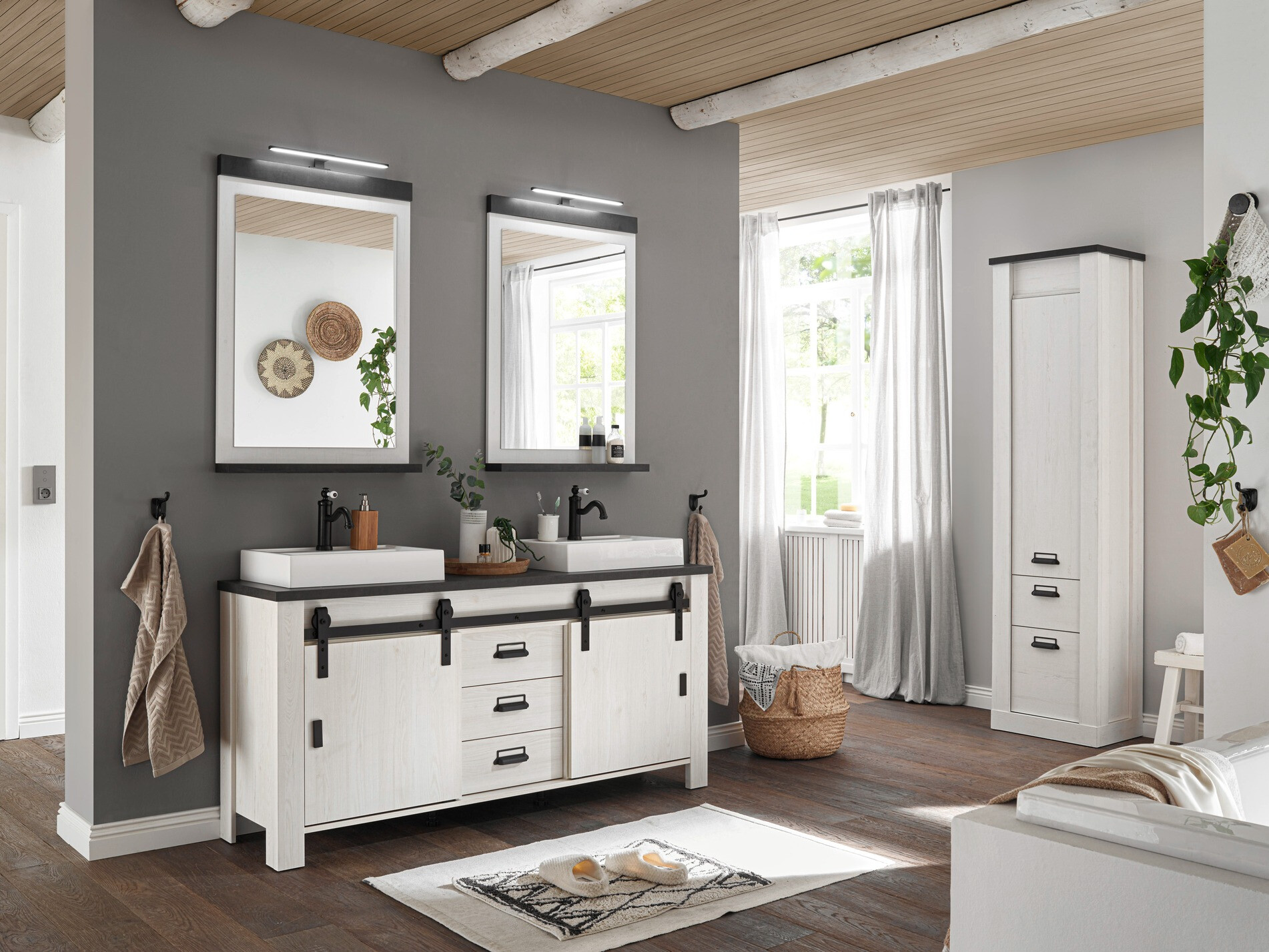 Mosdó alatti álló szekrény Cirtale 134 (Fehérített fenyő + Antracit)