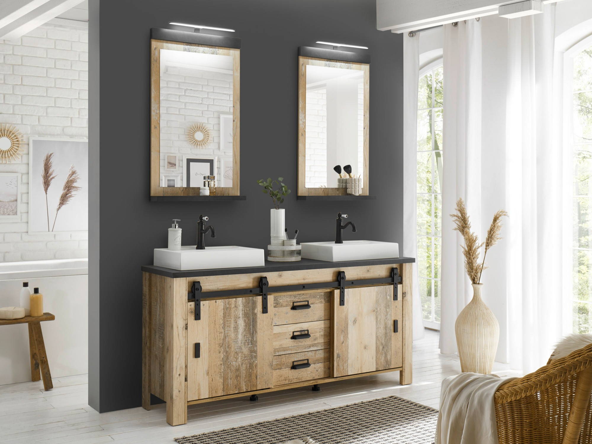 Fürdőszoba garnitúra Cirtale 137 (Érett tölgy + Antracit)