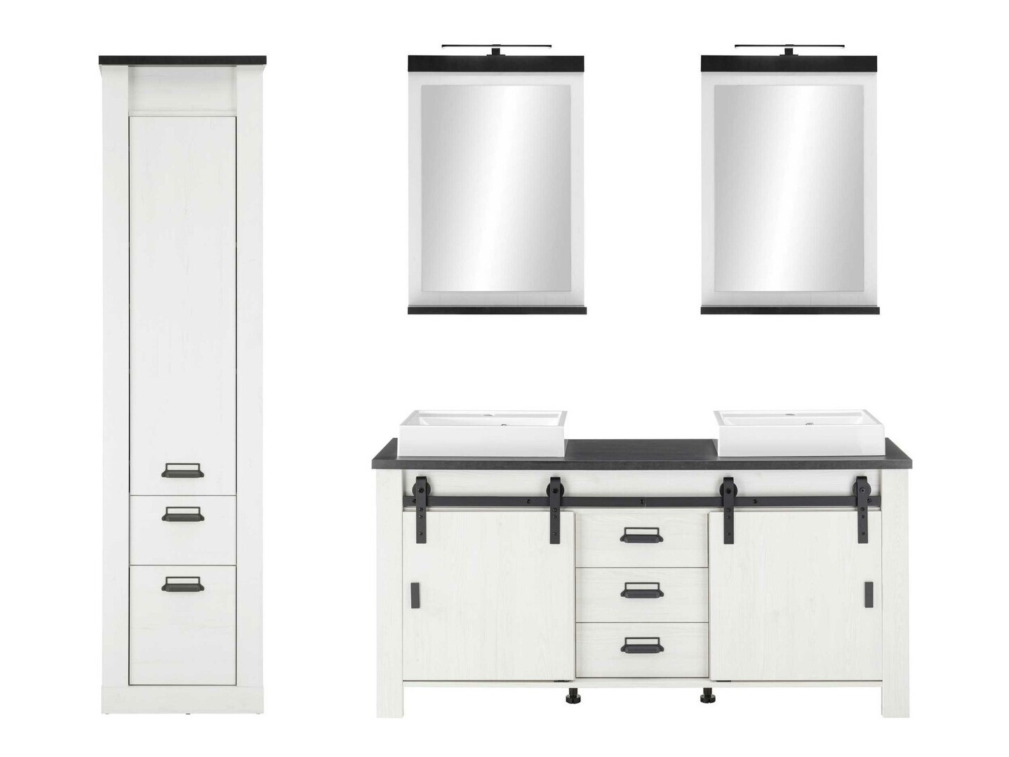 Fürdőszoba garnitúra Cirtale 137 (Fehérített fenyő + Antracit)