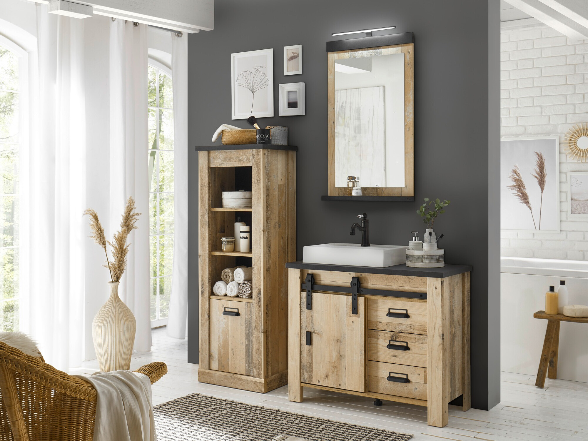 Fürdőszoba garnitúra Cirtale 138 (Érett tölgy + Antracit)