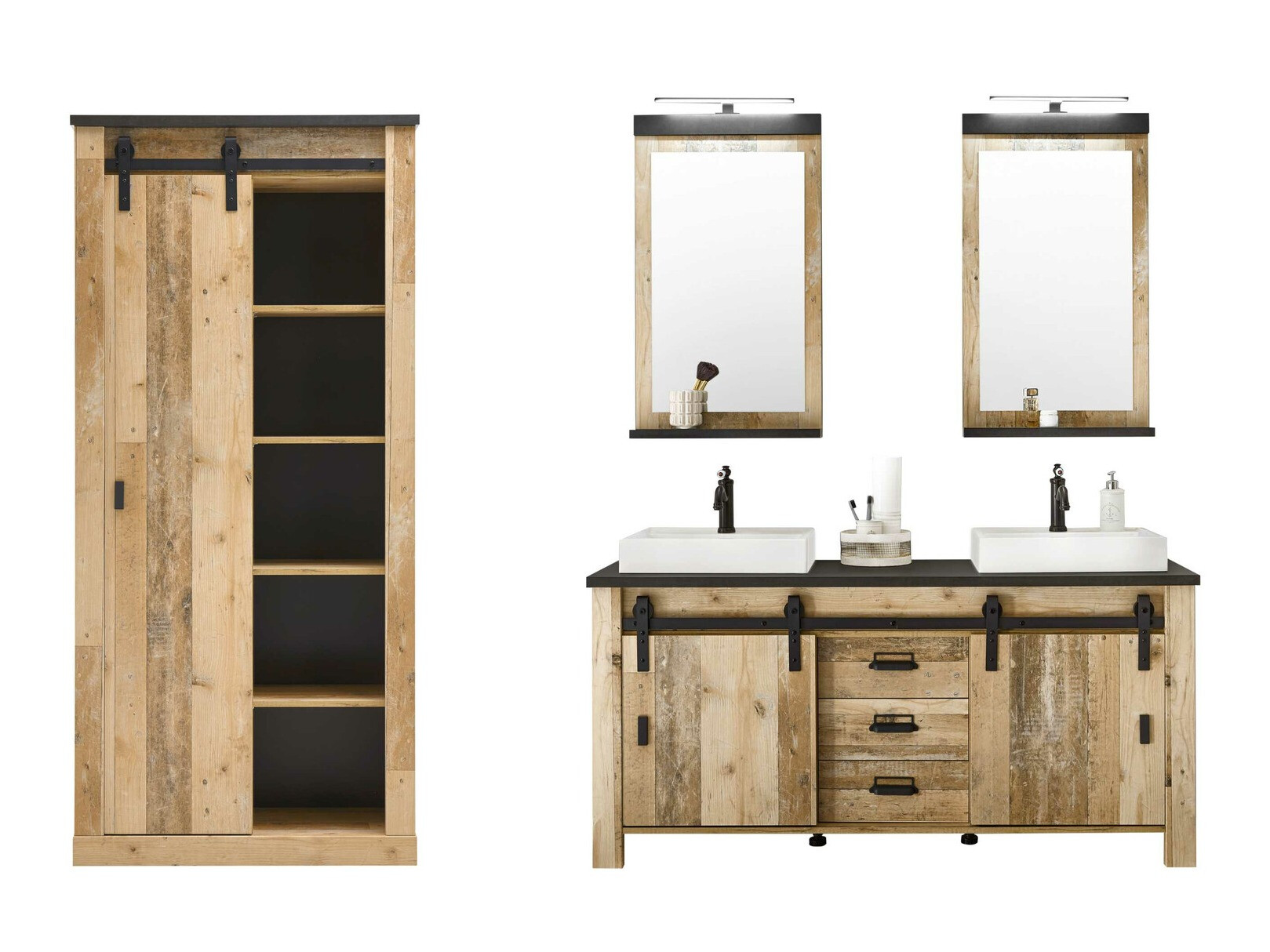 Fürdőszoba garnitúra Cirtale 140 (Érett tölgy + Antracit)