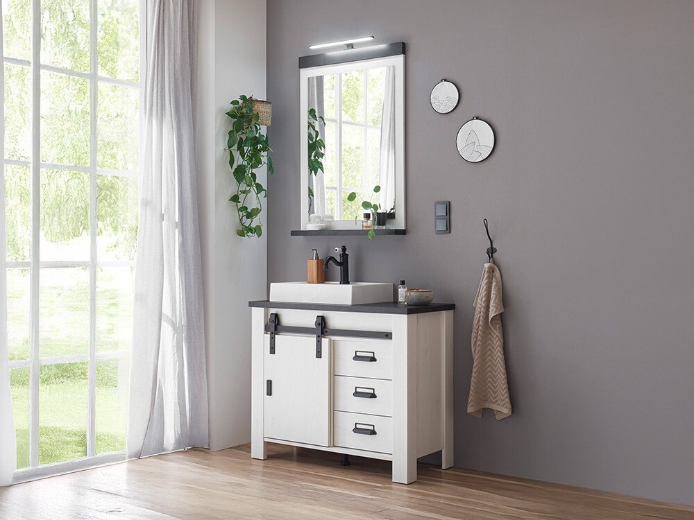 Fürdőszobai garnitúra Cirtale 136 (Fehérített fenyő + Antracit)