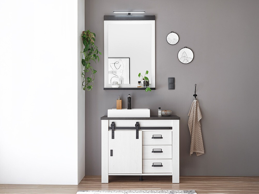 Fürdőszobai garnitúra Cirtale 136 (Fehérített fenyő + Antracit)