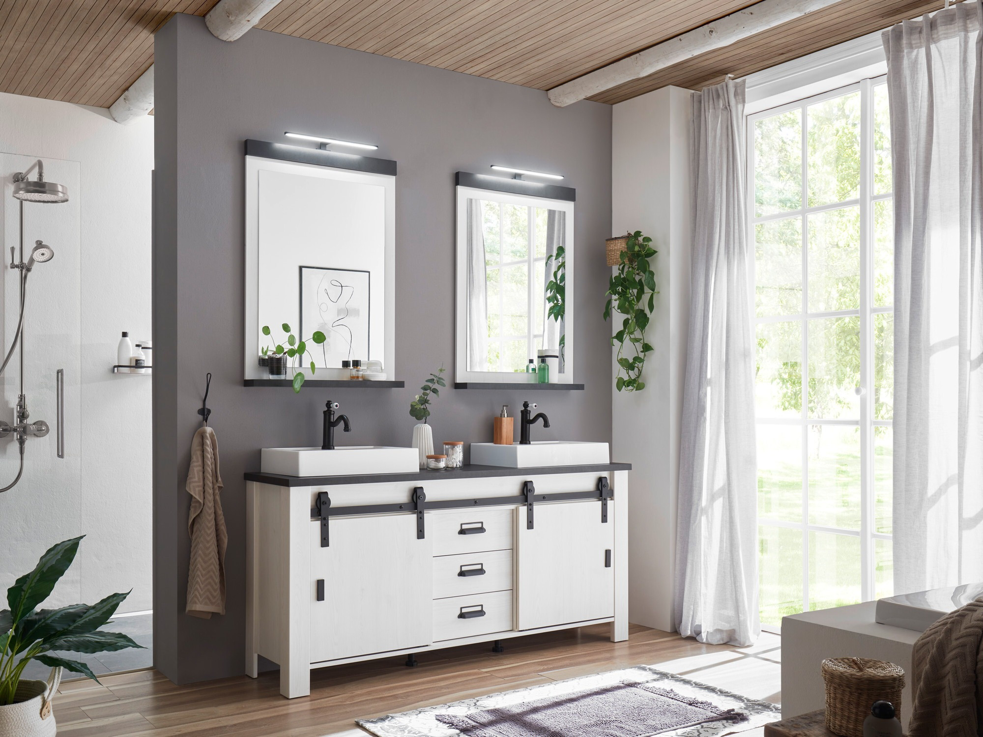 Fürdőszobai garnitúra Cirtale 137 (Fehérített fenyő + Antracit)