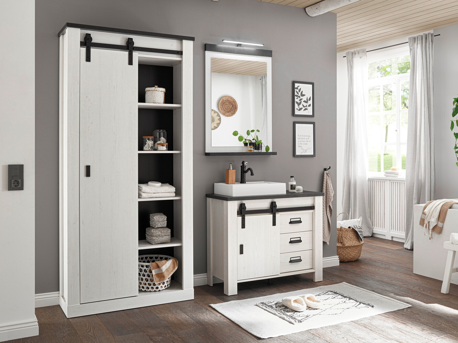 Fürdőszobai garnitúra Cirtale 139 (Fehérített fenyő + Antracit)