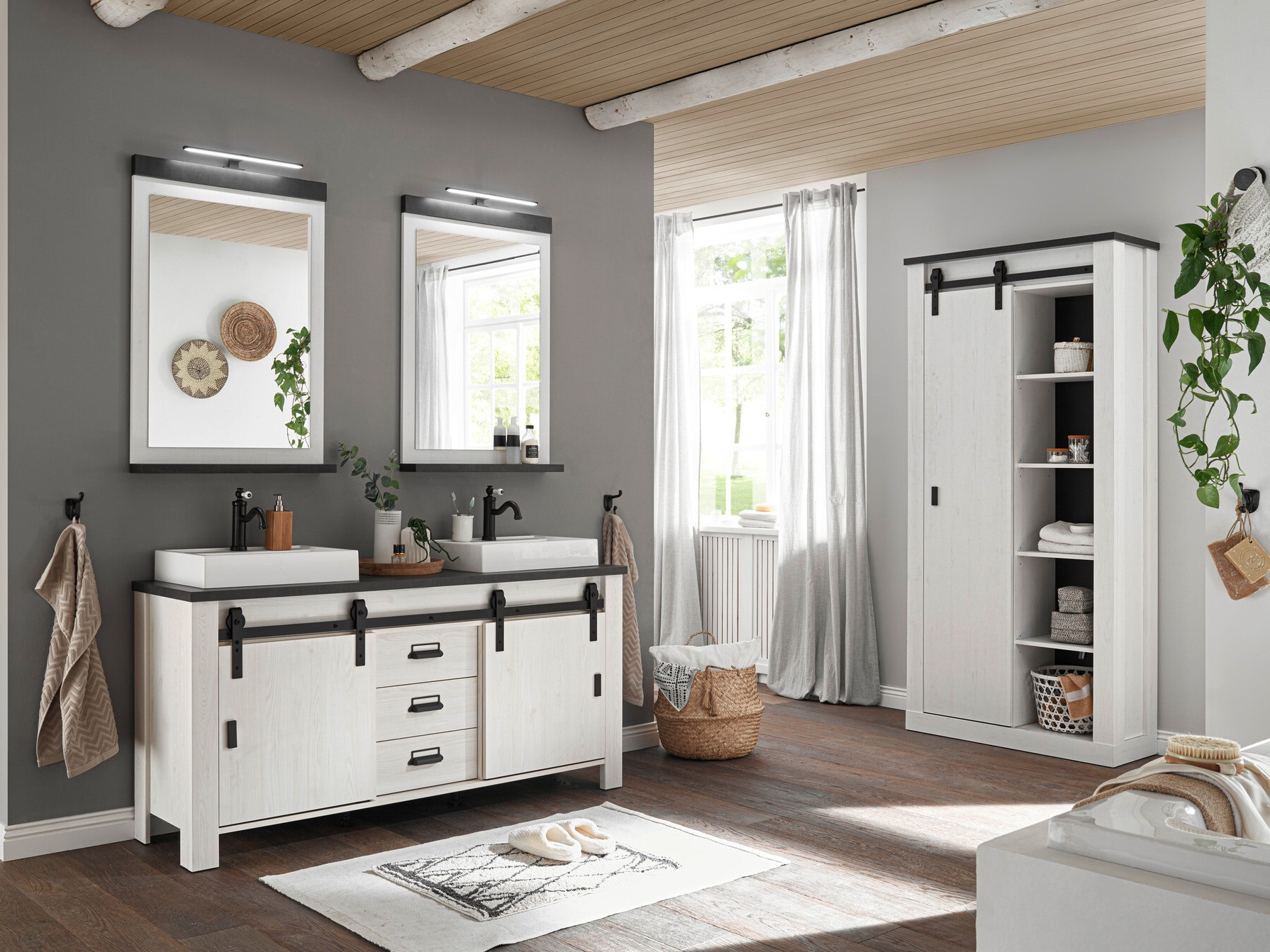 Fürdőszobai garnitúra Cirtale 140 (Fehérített fenyő + Antracit)