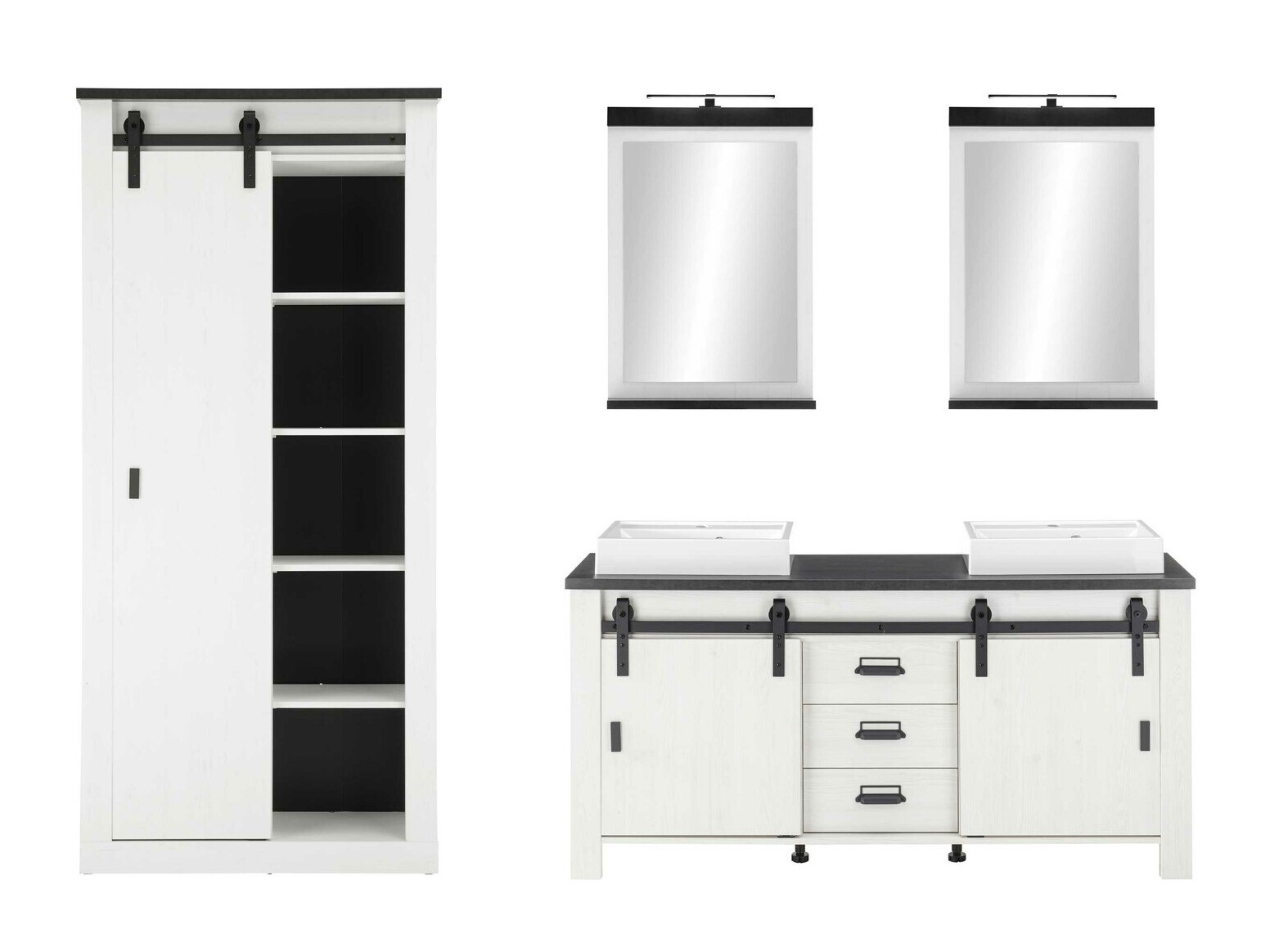 Fürdőszobai garnitúra Cirtale 140 (Fehérített fenyő + Antracit)