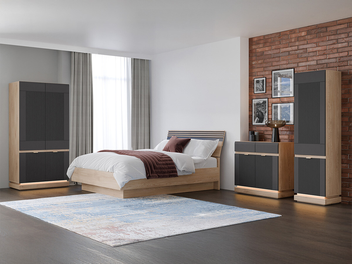 Hálószoba garnitúra Teselbu 117 (Antracit + Tölgy)