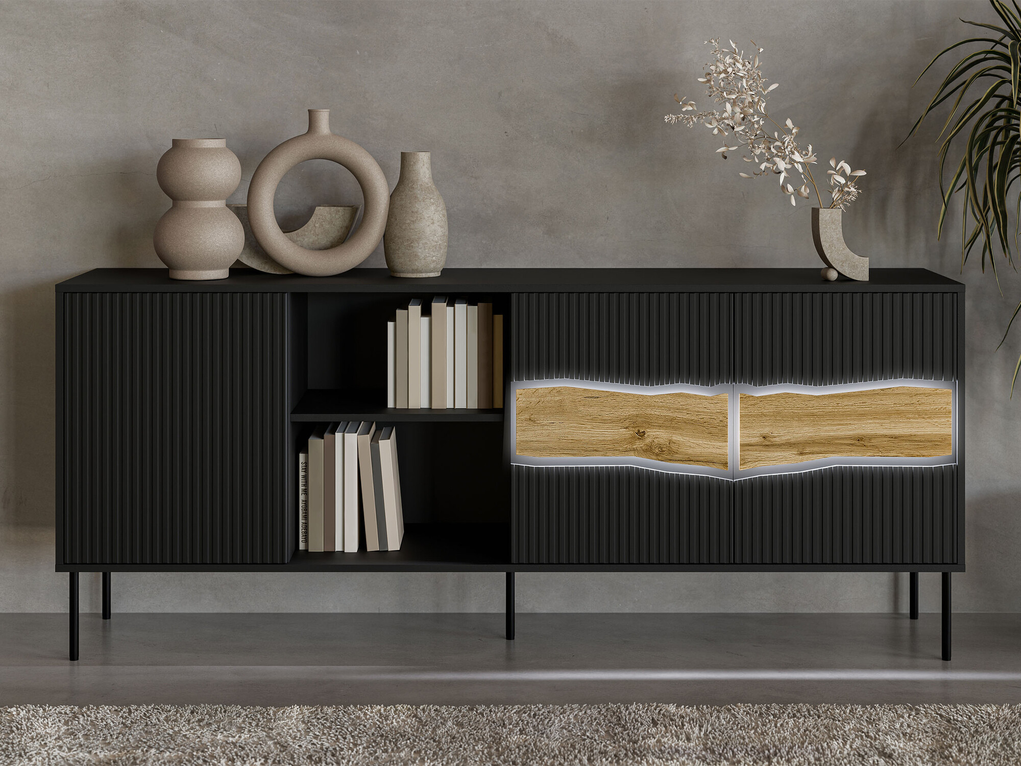 Szekrény Monevare 101 (Fekete + Wotan tölgy)