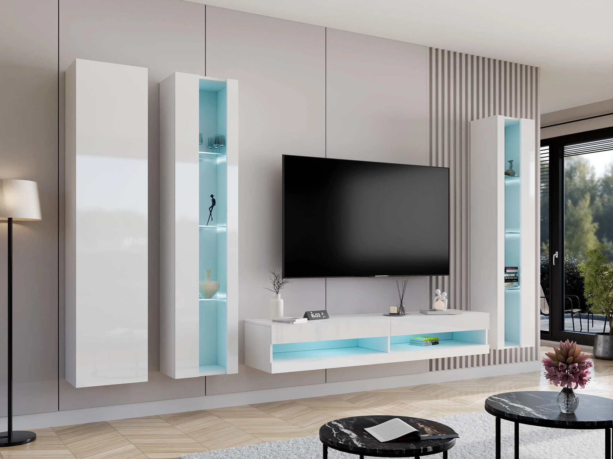 Fali polc Vilrin V (Fehér + Fényes fehér)